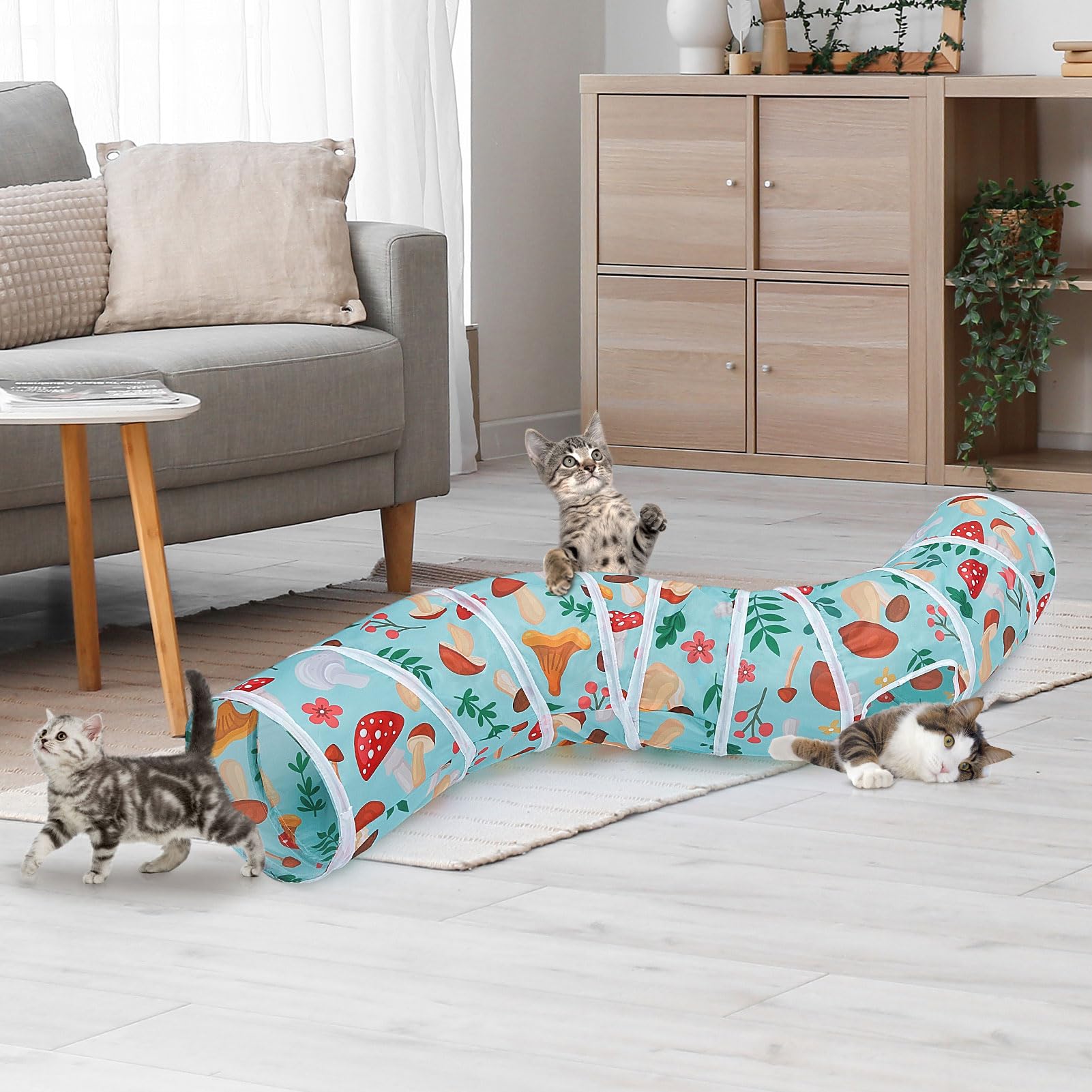 Glittme S-Shape Peekaboo Cat Cave With Cat Toys - Foldable Tubes For Indoor Companion Cats And Small Pets