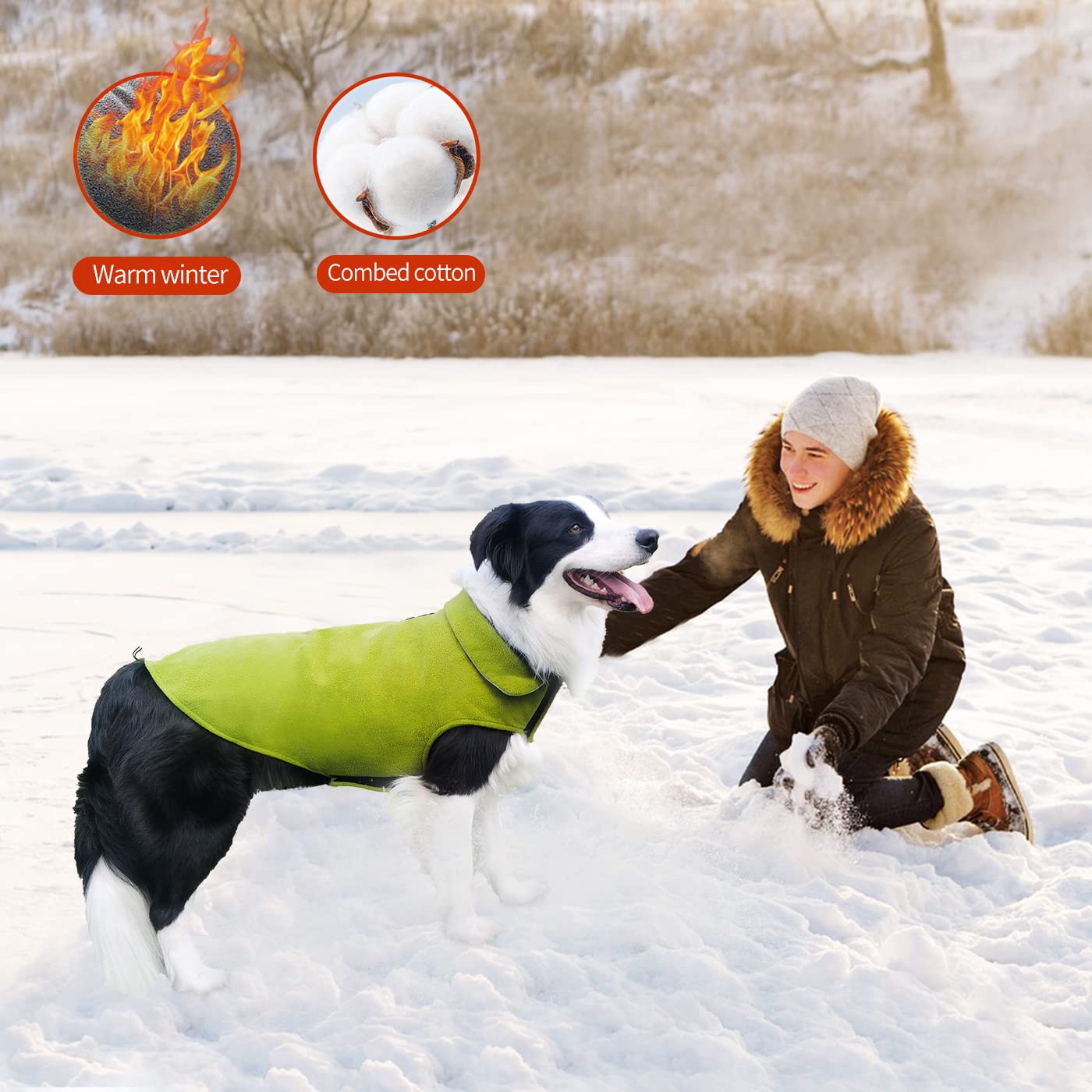 Fleece Dog Coat Pet Jacket Reflective For Cold Weather For Extra Large To Small Pets(Green,S)