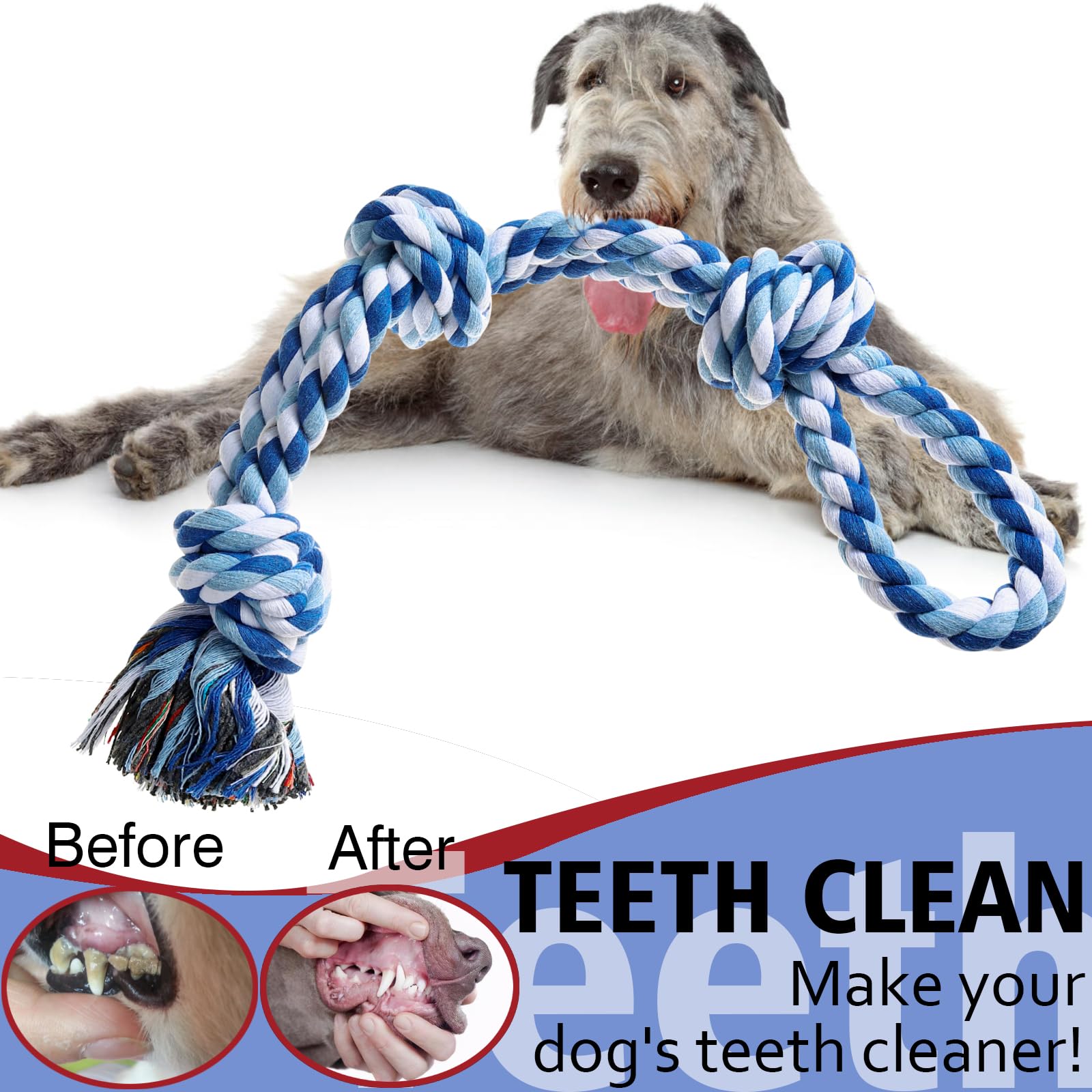 XIGOU Dog Rope Toys Indestructible Dog Toys, Dog Chew Toys for Aggressive Chewers, Tough Puppy Teething Chew Toys for Boredom, D