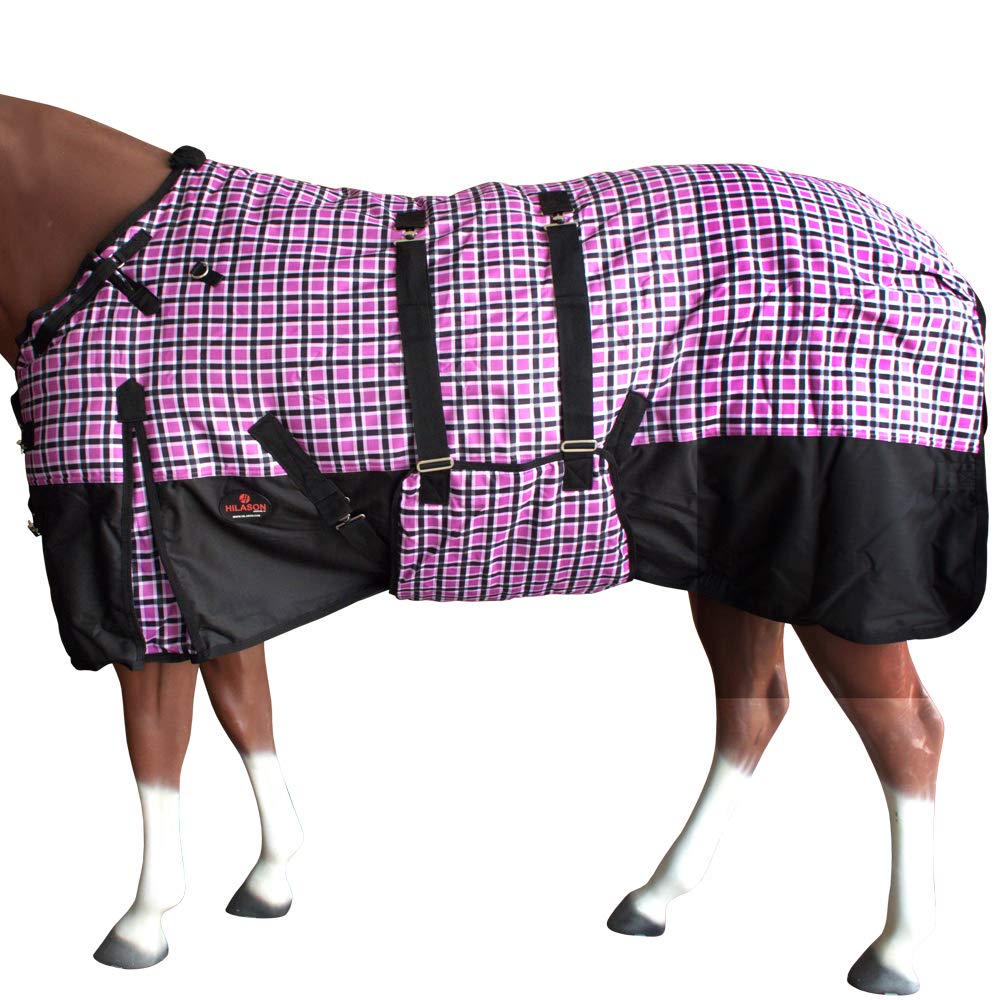 Hilason Pink Black Plaid 72 In 1200D Winter Waterproof Poly Horse Blanket Belly Wrap | Horse Blanket | Horse