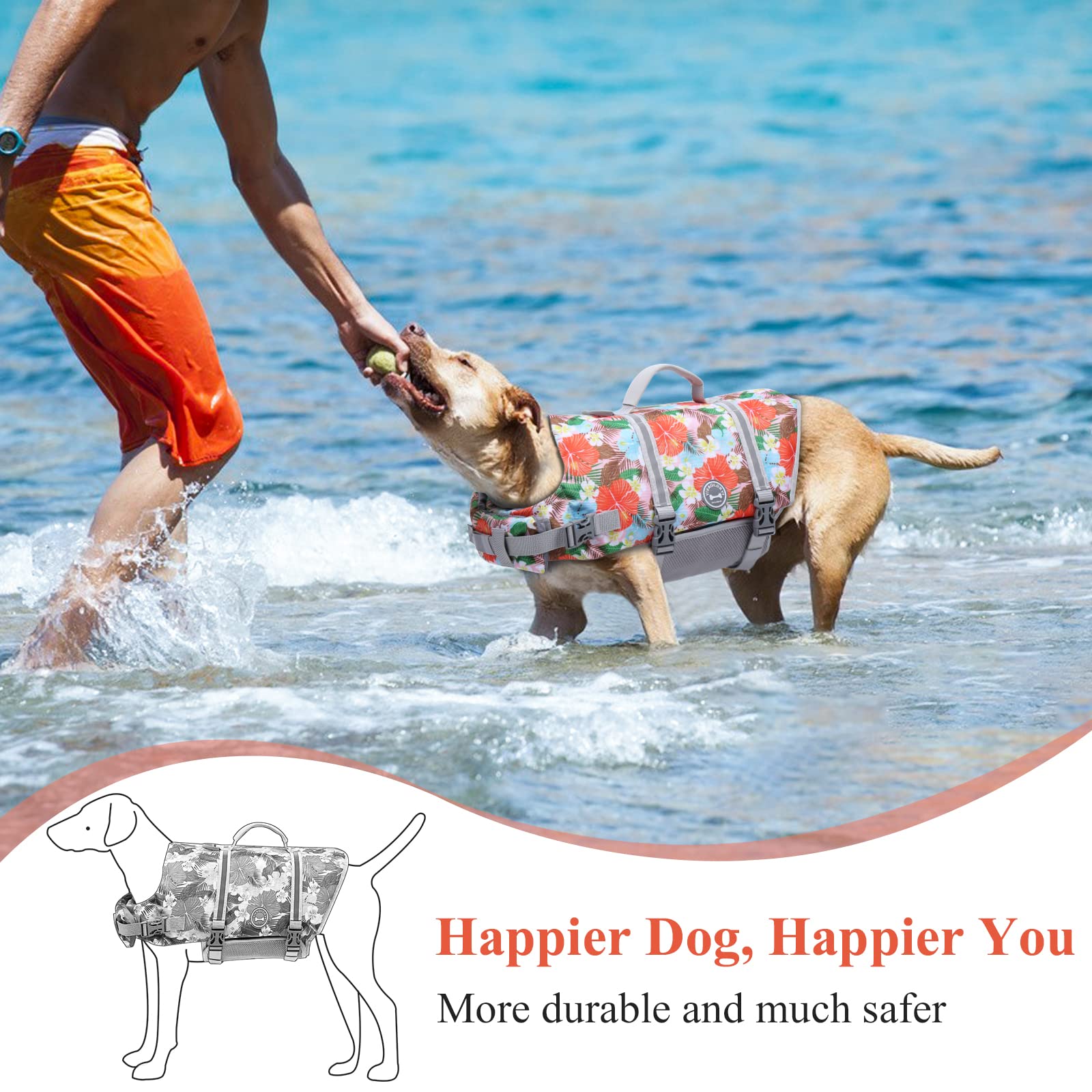 Vivaglory Ripstop Dog Life Jacket With Superior Buoyancy And High Visibility, Durable Dog Water Safety Vest For Small Medium Lar