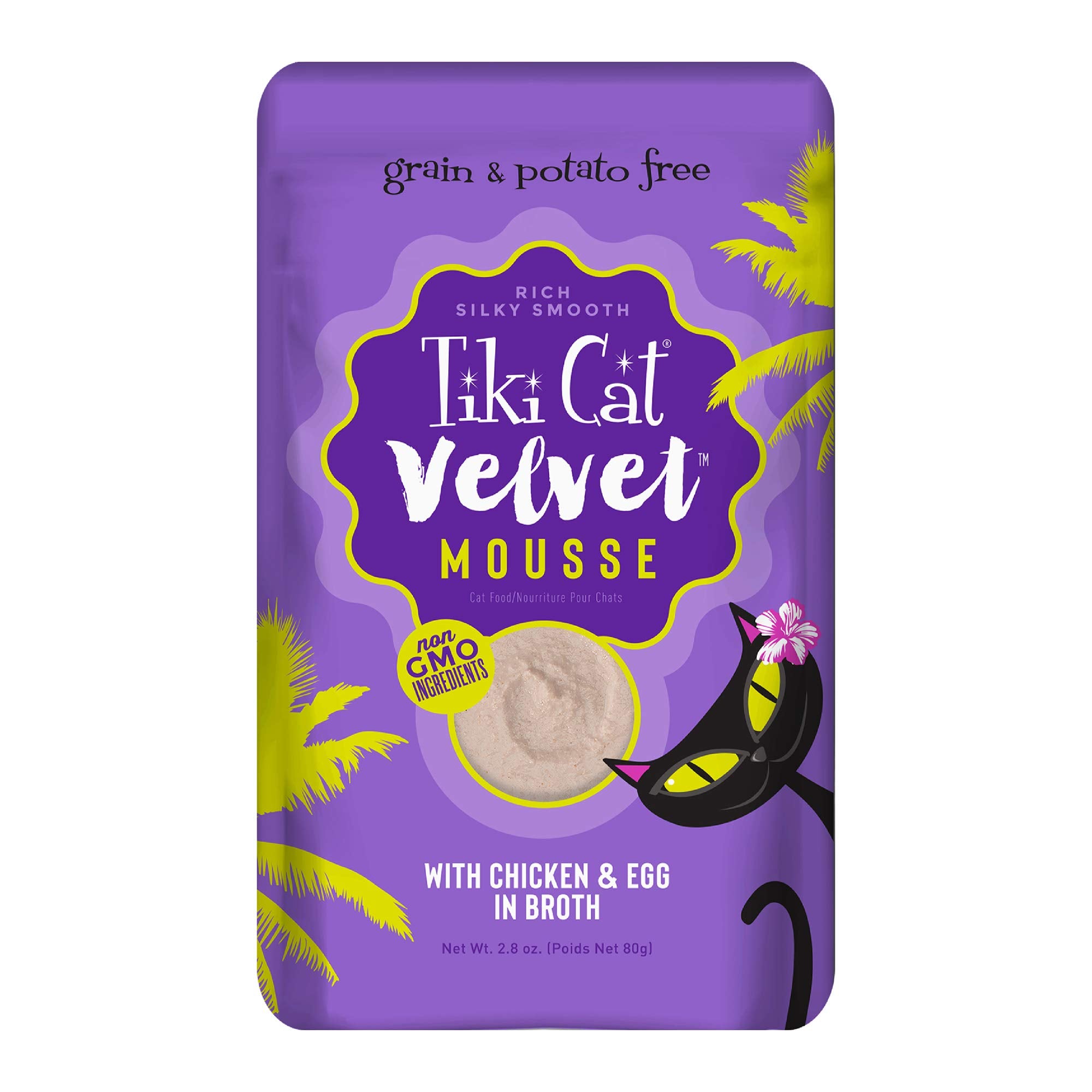 Tiki Cat Luau Velvet Mousse, Chicken & Egg in Broth, Complete Nutrition for Balanced Diet, Wet Cat Food For All Life Stages, 2.8