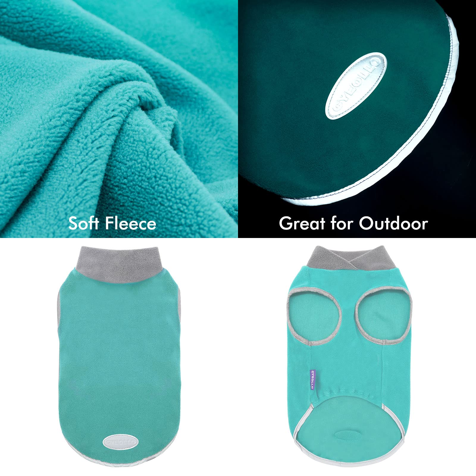 Cyeollo 2 Pack Dog Fleece Sweater With Reflective Stripe Pullover Stretchy Stretchable Dog Jacket Pet Sweatshirt Boy Dog Clothes For Small Dogs Puppy Size S Turquoise & Grey
