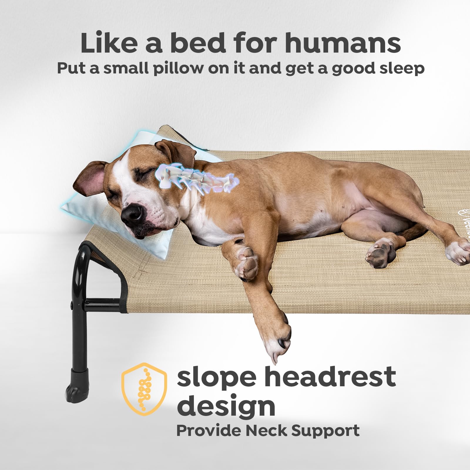 Veehoo Original Elevated Dog Bed - Outdoor Raised Dog Cot Bed For Large Dogs, One-Sided Raised Headboard Cooling Pet Bed, Dog Sl