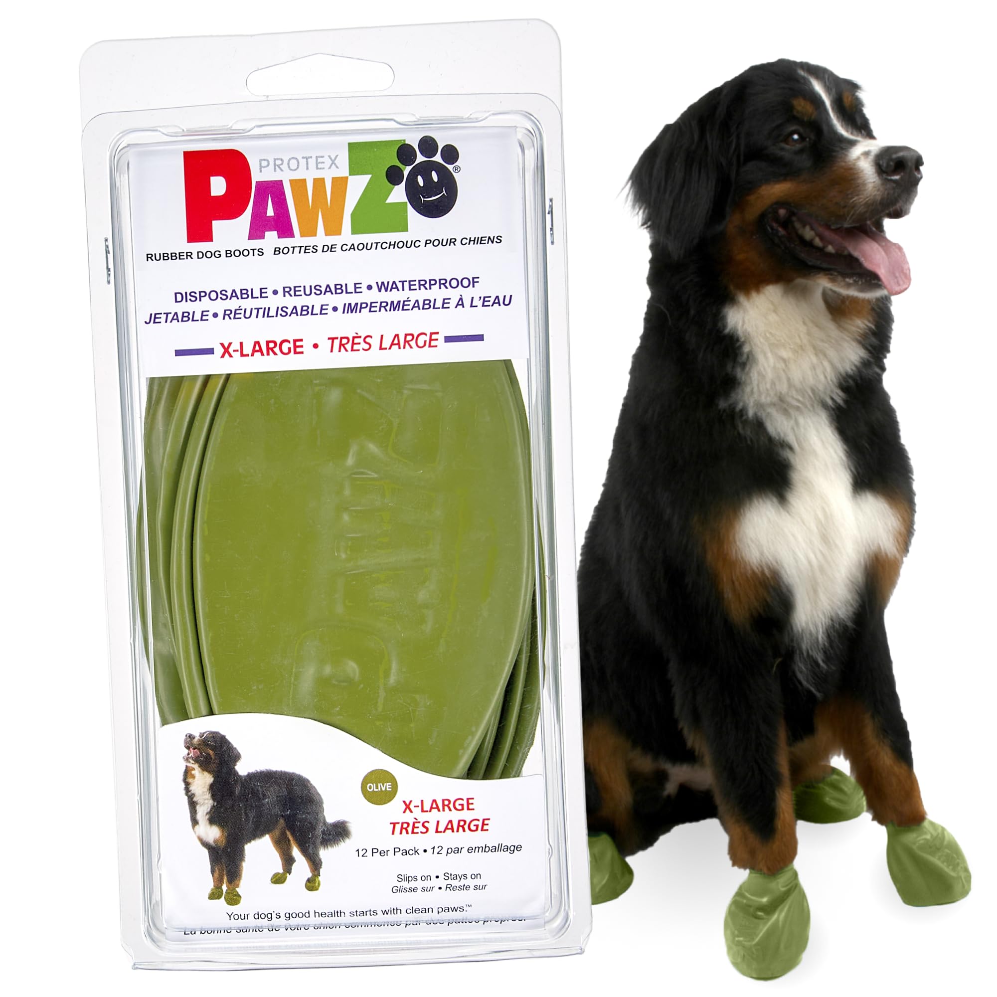 Pawz Rubber Dog Boots For Paws 4'' And Up, 12 Pack - All-Weather Dog Booties For Hot Pavement, Snow, Mud, And Rain - Waterproof,