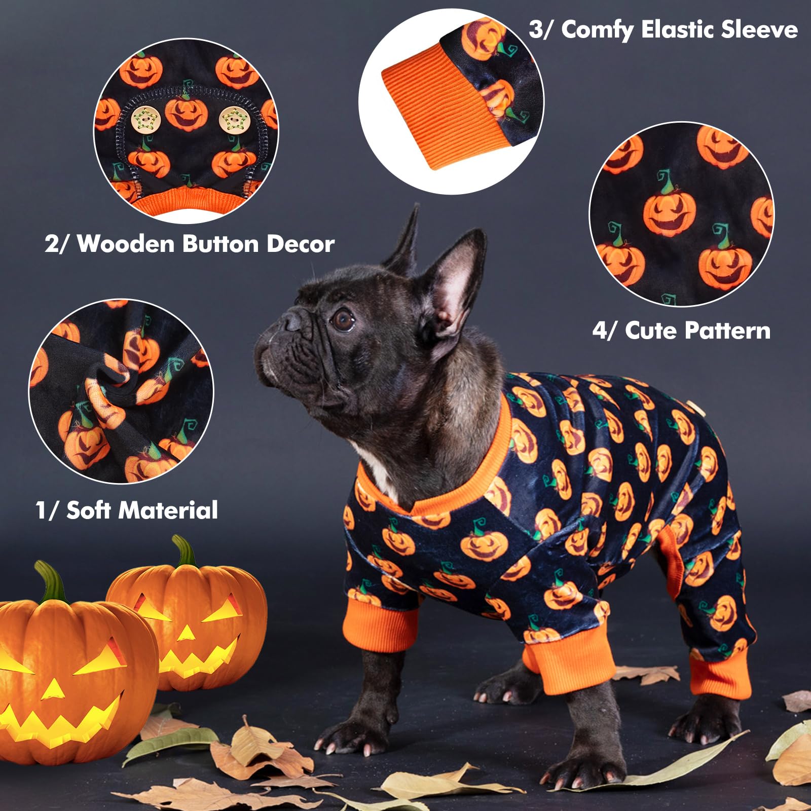 Kyeese Dog Pajamas Halloween For Small Dogs Pumpkin Dog Pjs Onesie Stretchable Soft Material Cat Pajamas