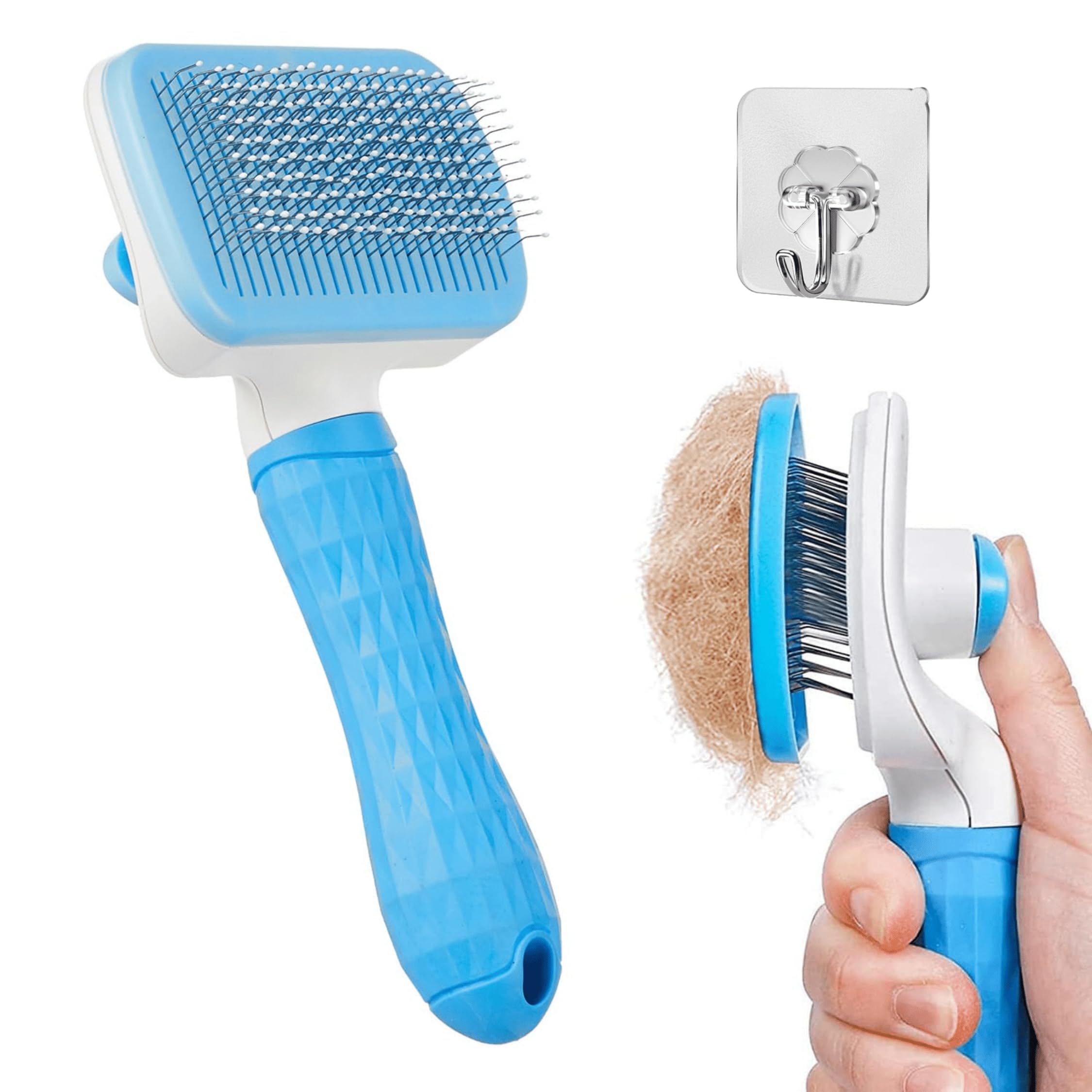 Self Cleaning Slicker Pet Grooming Brush Slicker Dog Comb, Dog Hair Brush, Pet Massaging Brush Use To Clean Loose Fur & Dirt Gre