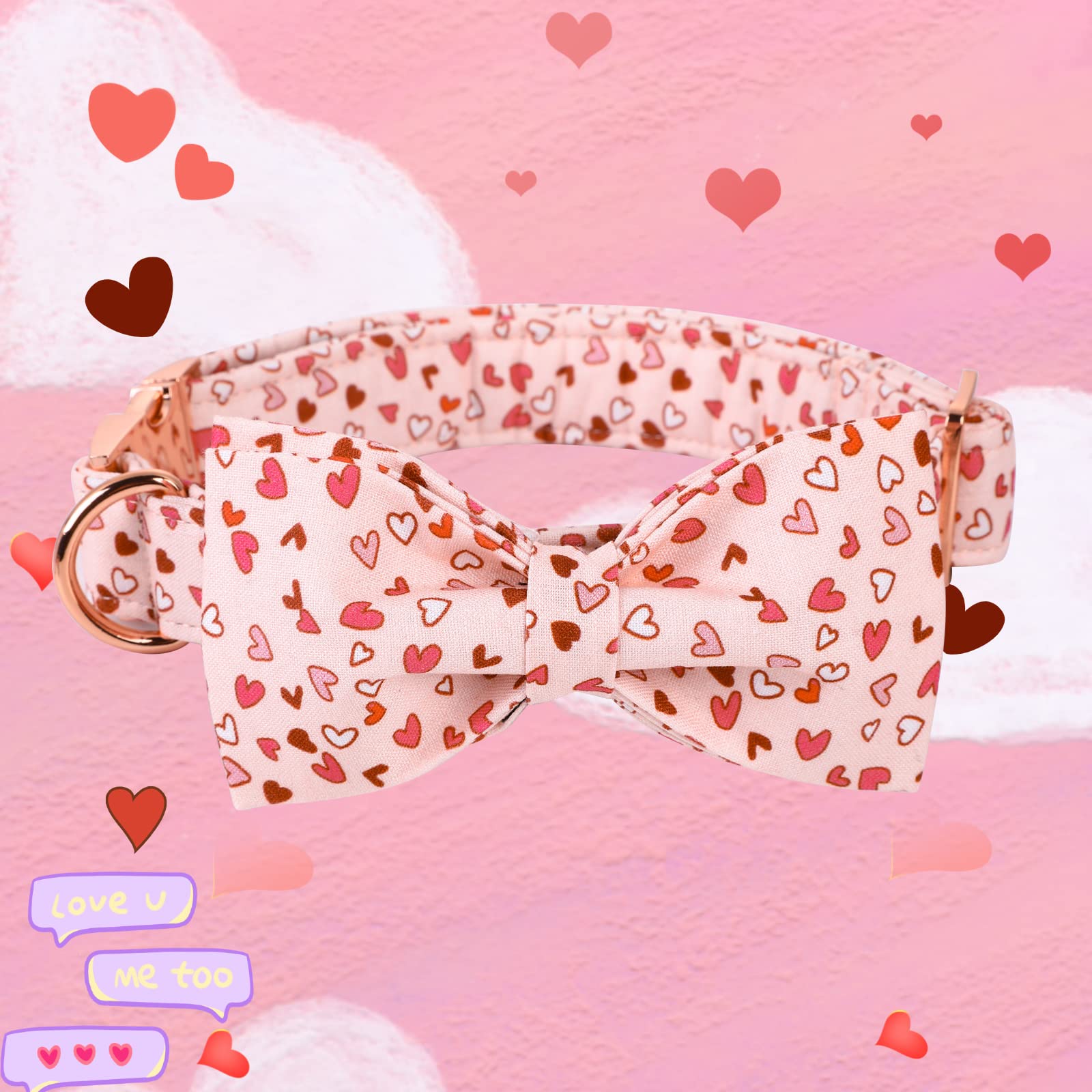 Elegant Little Tail Valentine'S Dog Collar With Bow Tie, Cute Heart Bowtie Pet Gift For X-Small Puppy