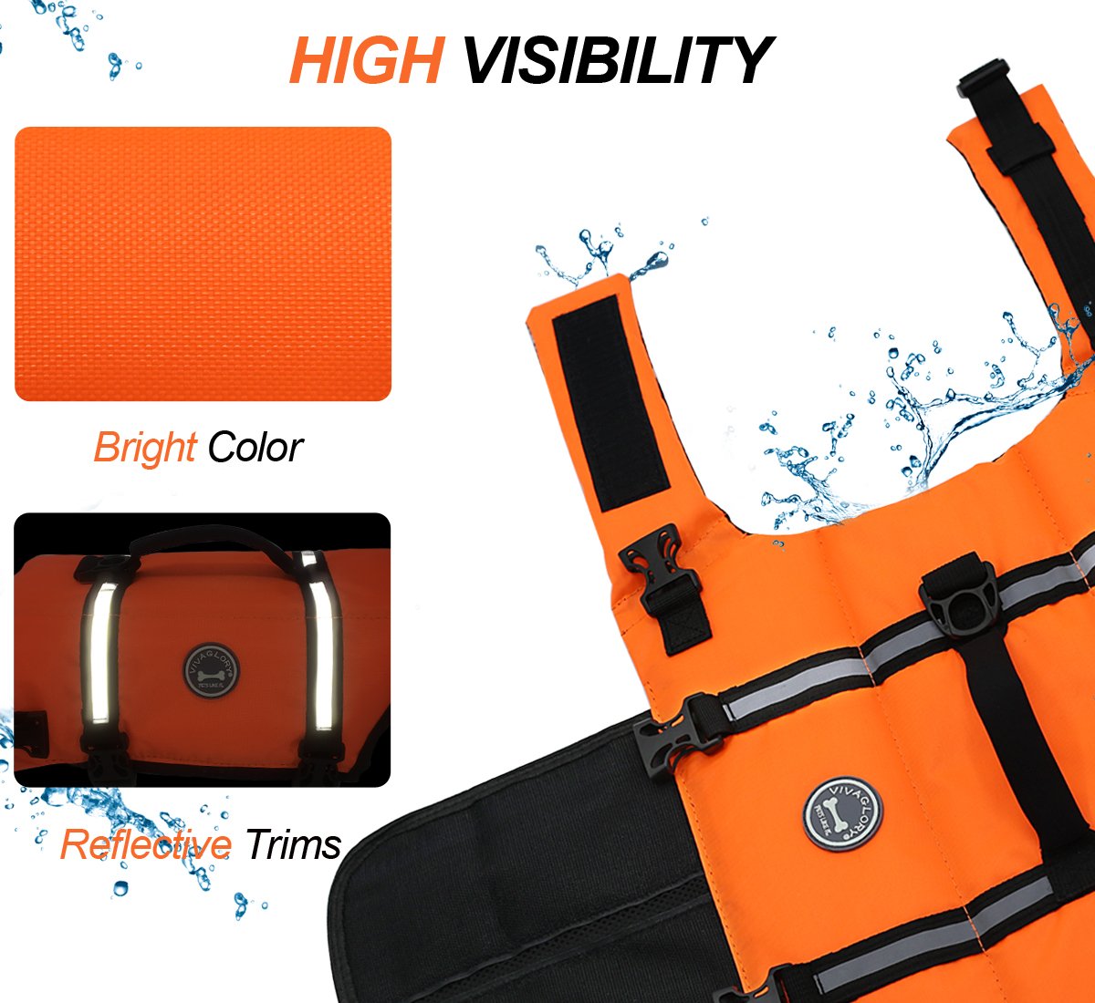 Vivaglory Ripstop Dog Life Jacket For Small Medium Large Dogs Boating, Dog Swimming Vest With Enhanced Buoyancy & Visibility, Br
