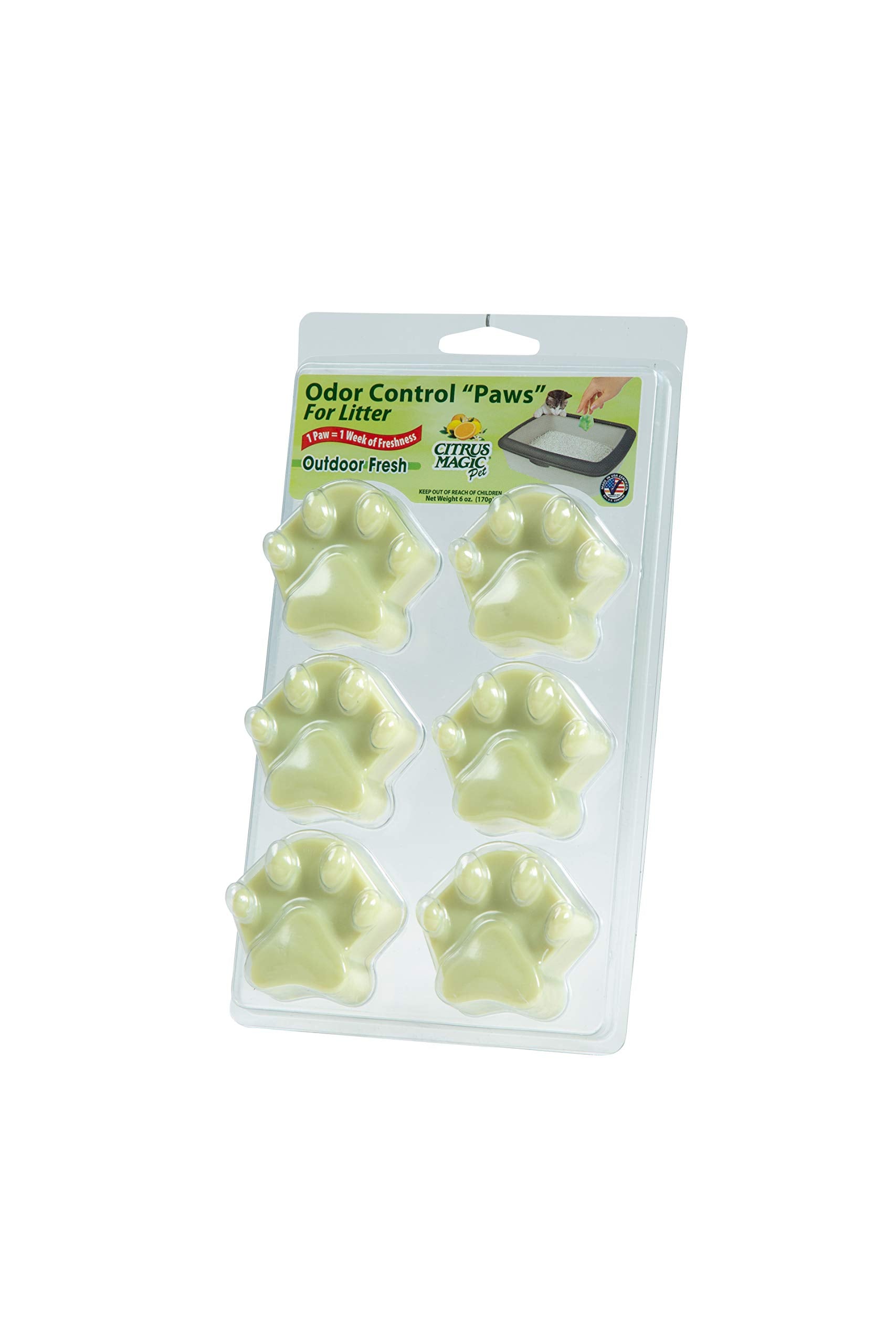 Citrus Magic Pet Odor Control Paws for Litter Boxes, Outdoor Fresh, 6Count, 6 Count (Pack of 1)