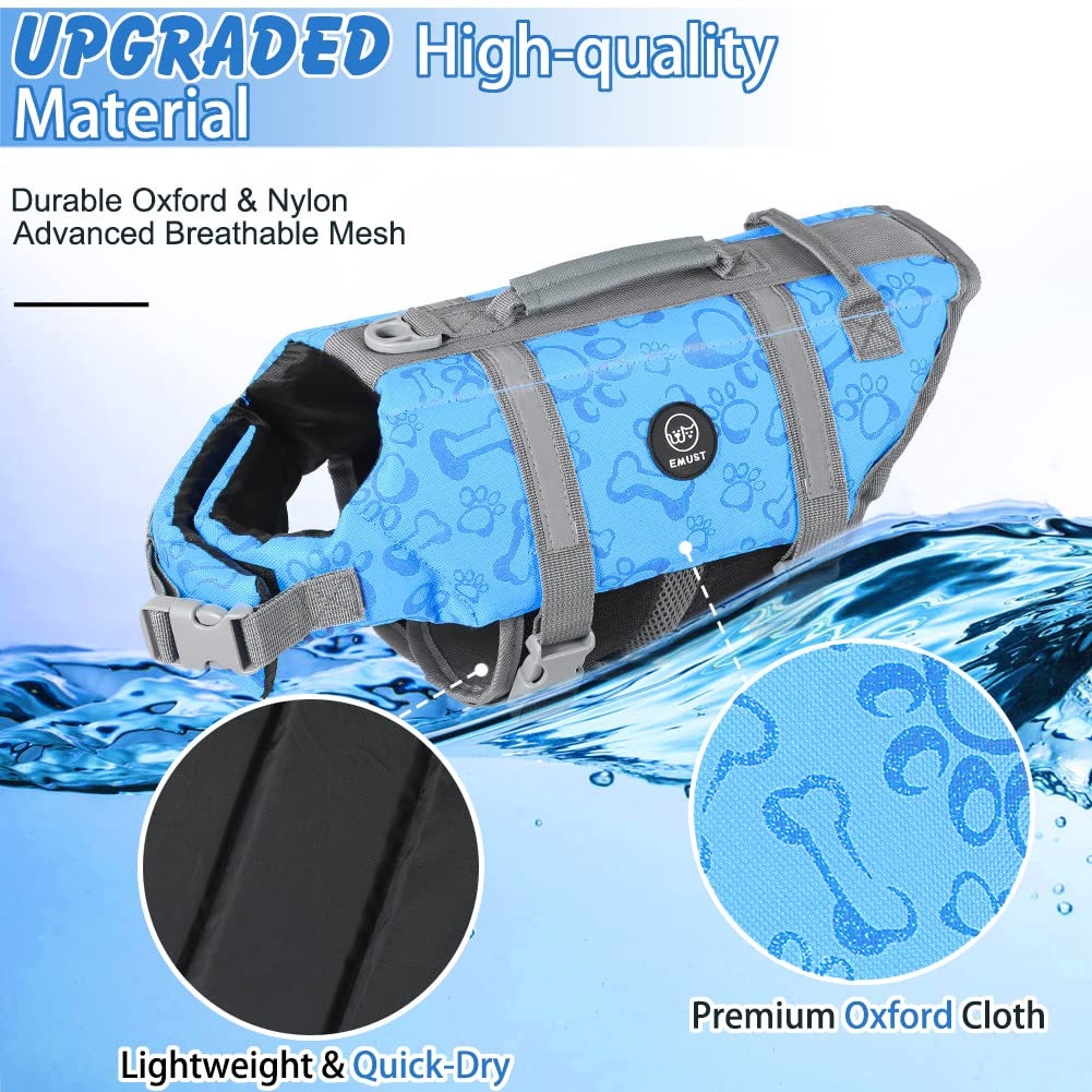 Emust Dog Life Vests, Adjustable Dog Life Jacket With Rescue Handle, Dogs Flotation Vest For Small/Medium/Large Dogs, Xs, Newblu