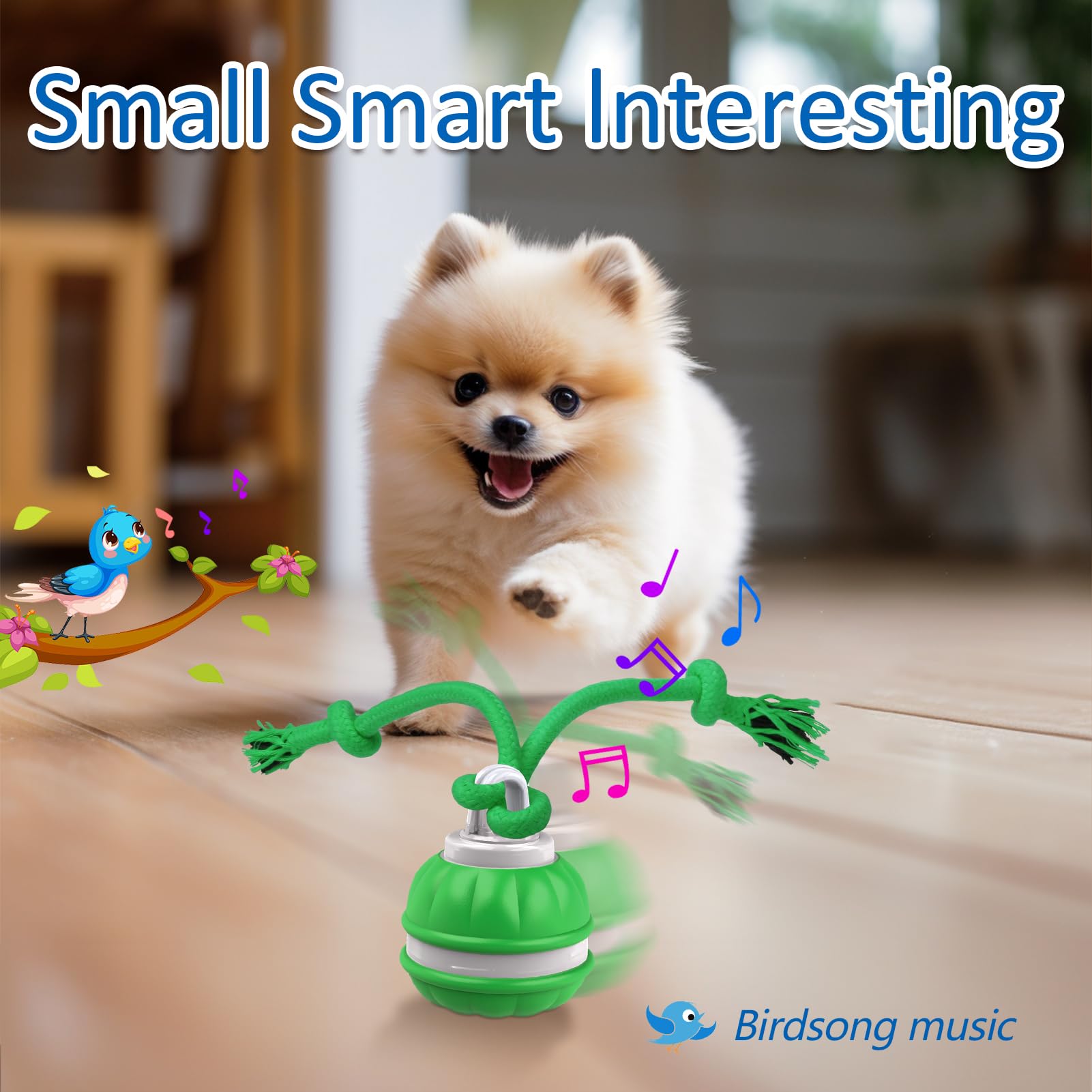 Sofolor Interactive Dog Toy - Motion Activated Rolling Ball, Squeaky, Green, Model P38 for Small Dogs/Puppies