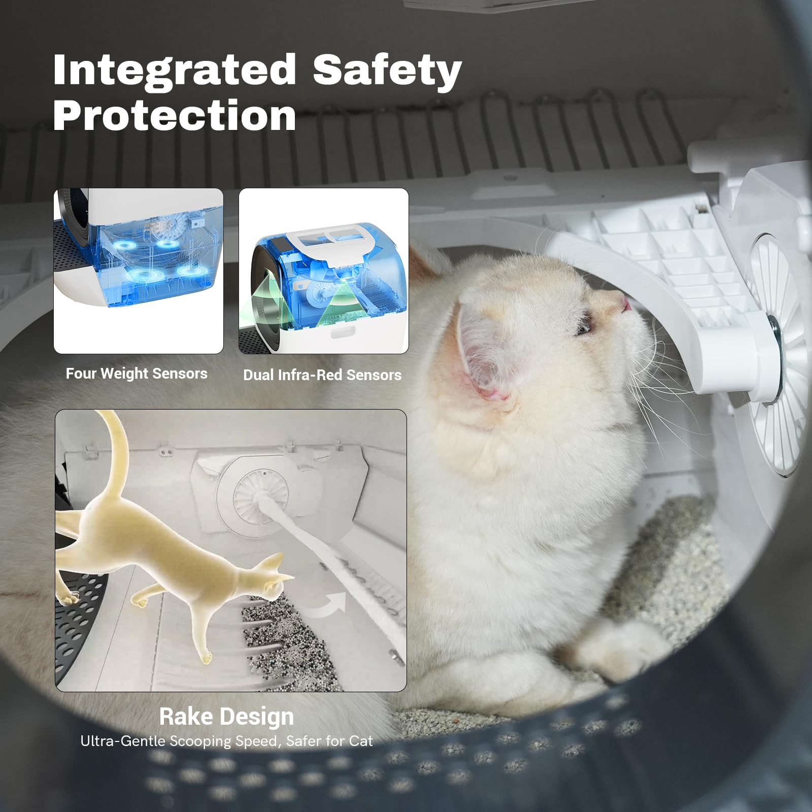 Self Cleaning Litter Box Auto Refill, Automatic Robot Litter Box For Multiple Cats, Hand-Like Rake Scooping/Odor Control System/
