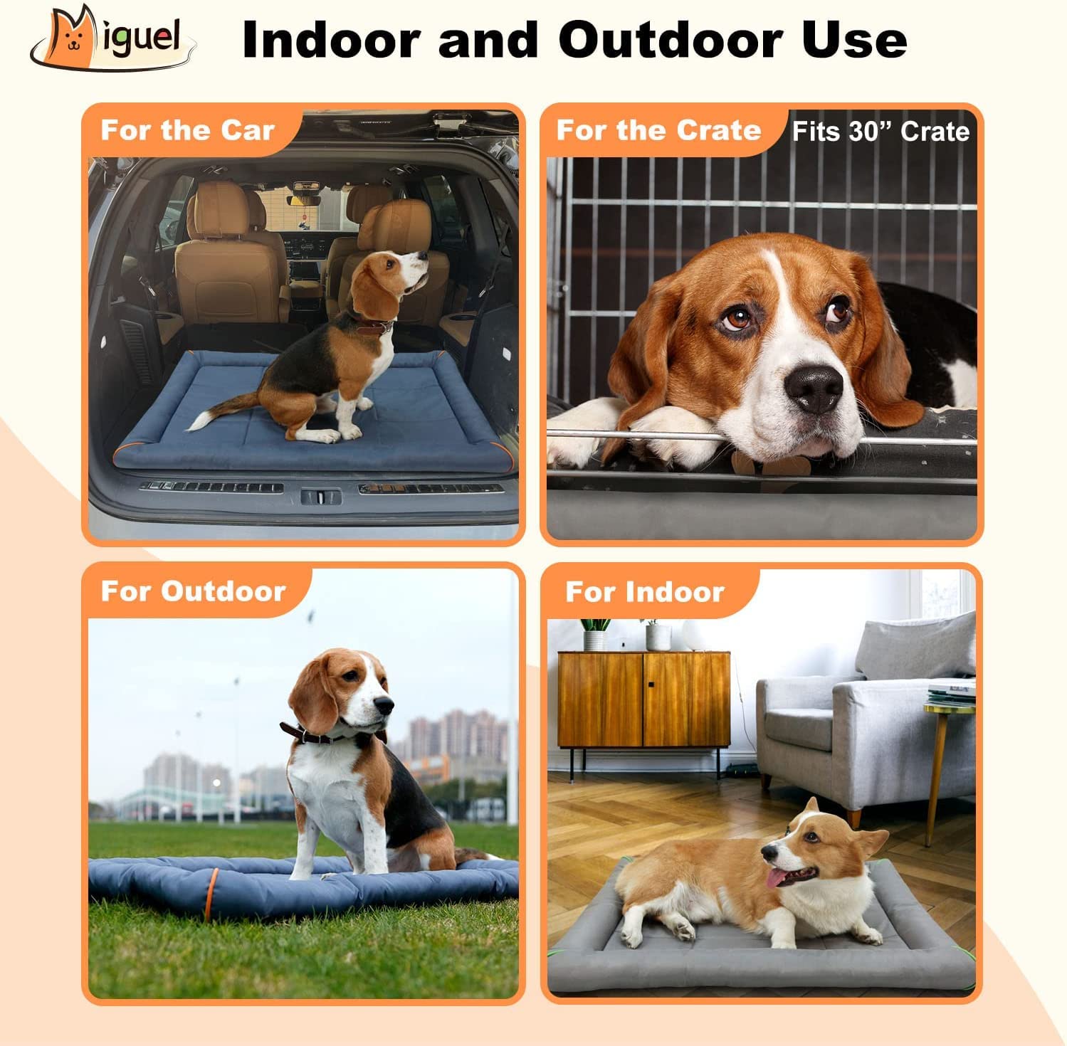 Miguel Outdoor Waterproof Dog Bed For Metal Dog Crates Water-Resistant Oxford All Weather Pet Mat Heavy Duty Durable Easy Clean Travel Indoor Outdoor Puppy Bed(42Inch Dog Bed Dog Crate,Gray)