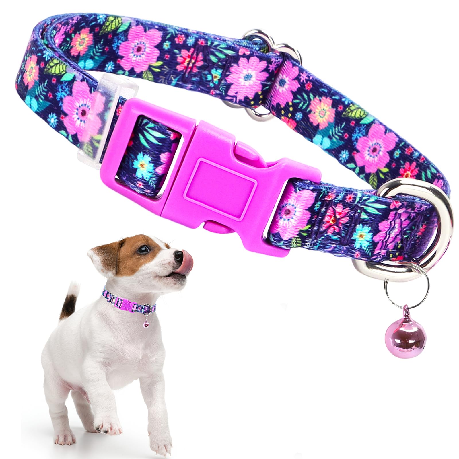 Flower Small Dog Collar With Bell, Soft Adjustable Puppy Collar Tiny Cat Collars With Bells For Xs Small Girl And Boy Dogs Littl