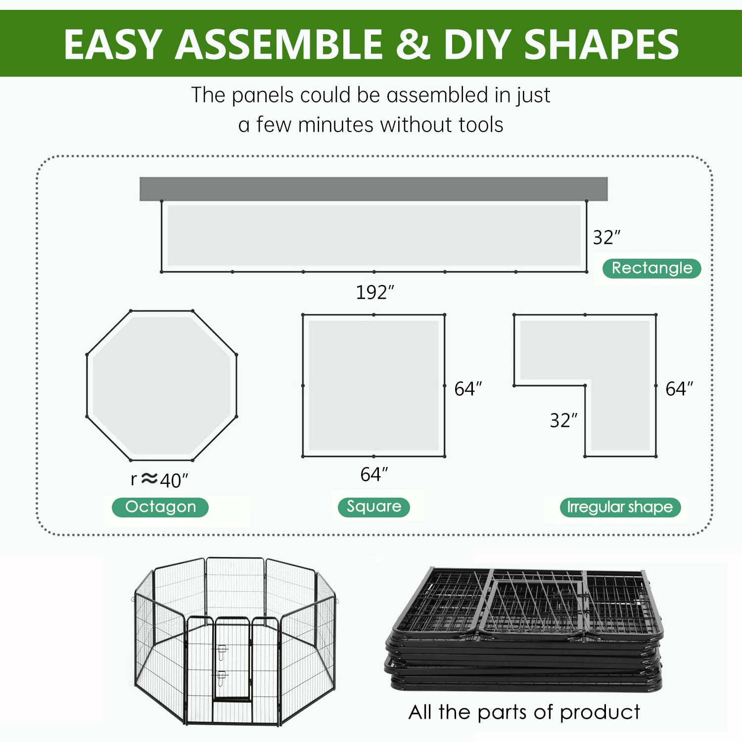 Bestpet Dog Playpen Indoor 40 Inch 8 Panels Metal Dog Pen Pet Dog Fence Outdoor Exercise Pen With Doors,Pet Puppy Playpen For Rv Camping Yard, Black