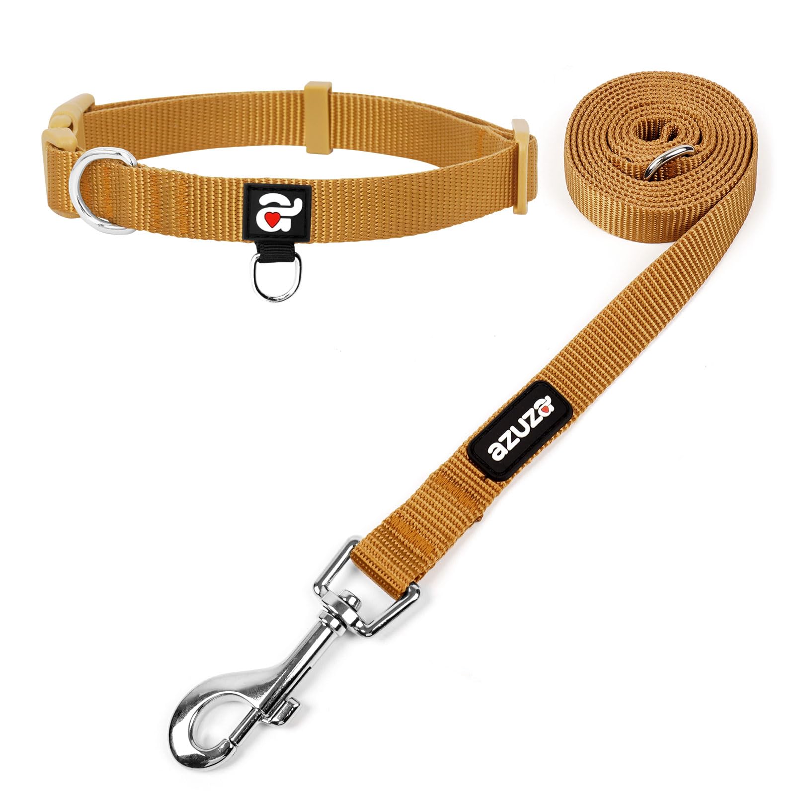 Azuza Nylon Fall Dog Collar And Leash Set, Strong & Durable Basic Style Leash With Easy To Use Collar Hook, Available In Multipl