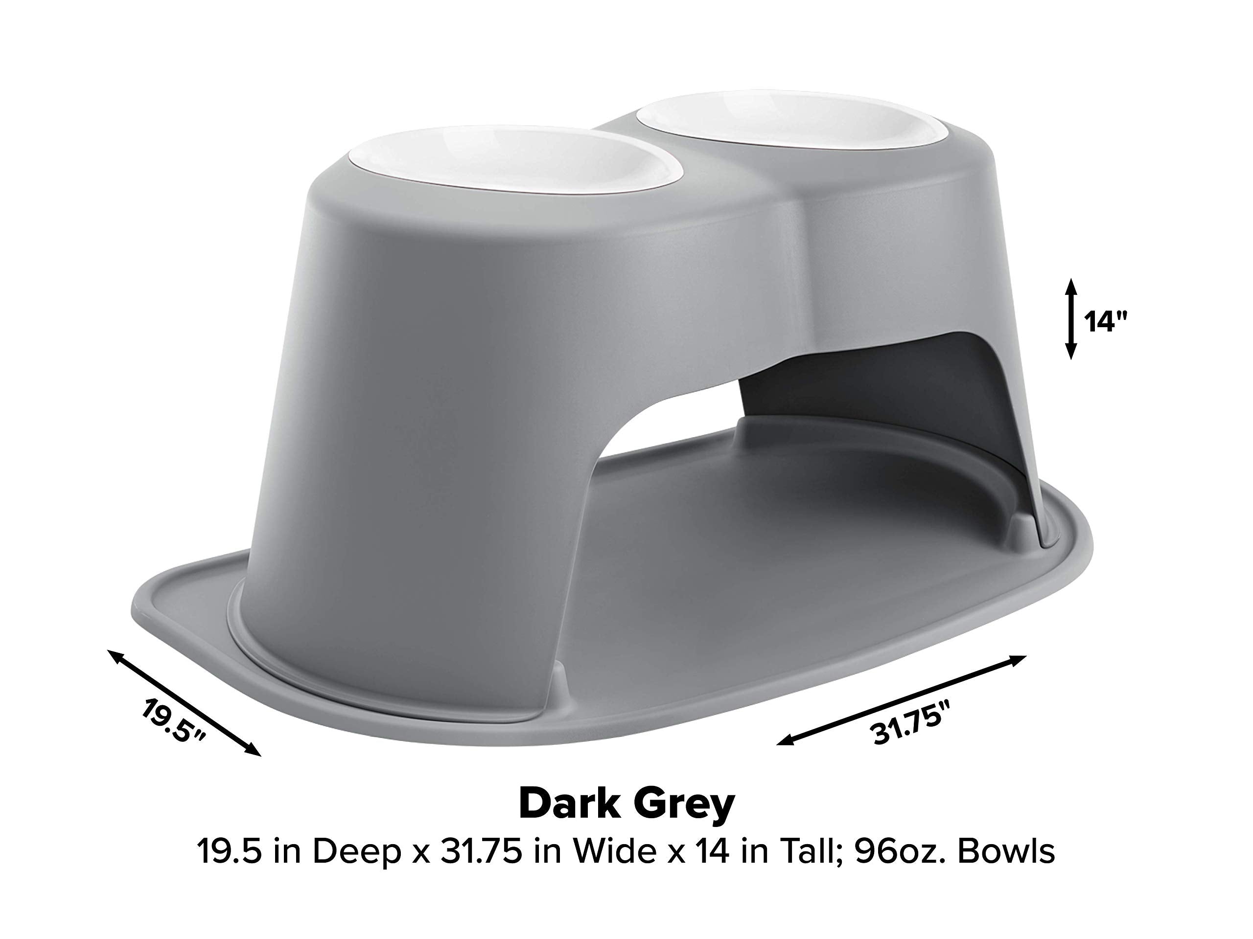 Weathertech Double High Pet Feeding System W/Plastic Dog/Cat Bowls - 14'' High Stand Dark Grey (Pdhc9614Dgdg)