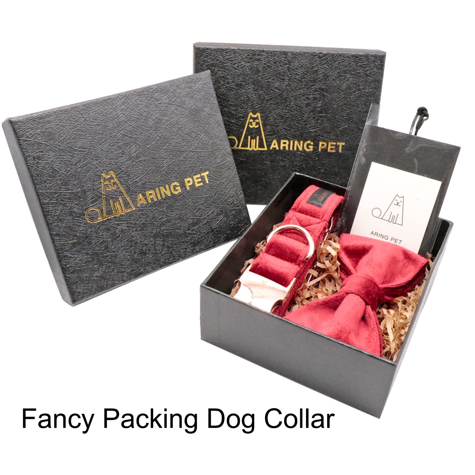ARING PET Velvet Dog Collar-Soft Bowtie Dog Collars with Metal Buckle, Cute&Comfortable Christmas Red Dog Collar with Bow for Sm