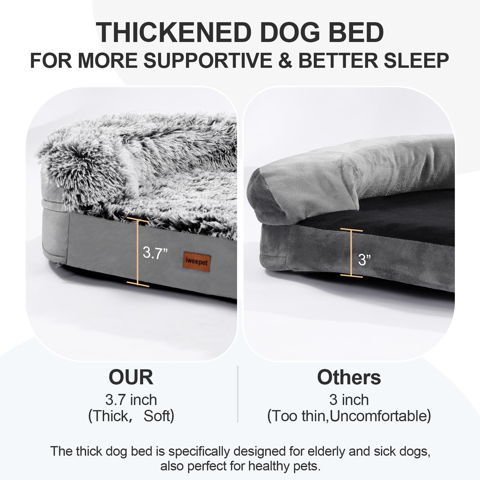 3.7 Inch Thickened Orthopedic Dog Beds For Large Dogs,Supportive Dog Sofa Bed With 28D Egg-Crate Foam, Removable Washable Plush