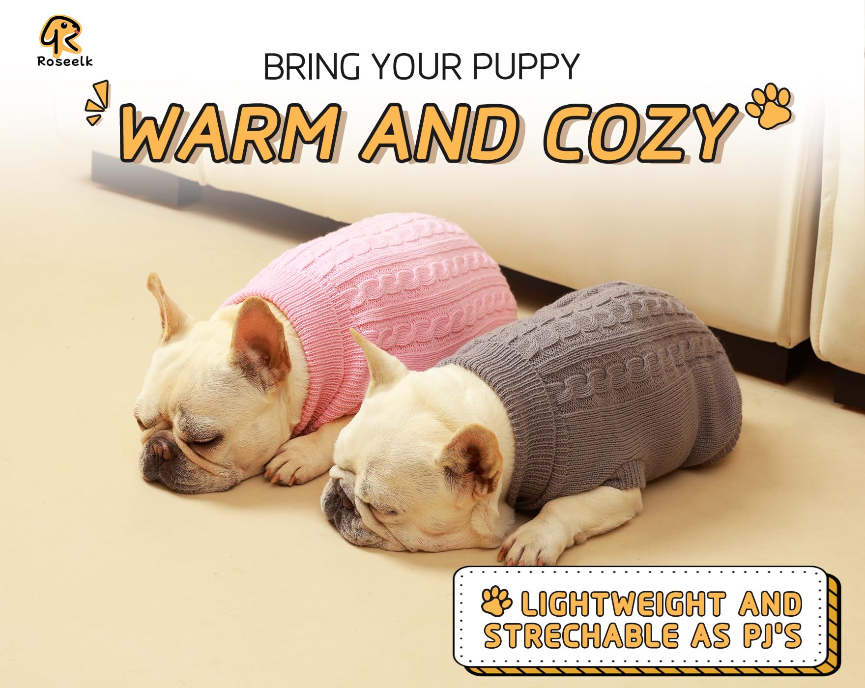 Roseelk 2 Pack Dog Sweaters For Small Dogs - Puppy Medium Warm Clothes In Winter, Turtleneck Pullover Design For Boy Girl Pet, Doggie, Cat, Kitten Chihuahua Bulldog Pug Beagles (Xs, Grey, Pink)