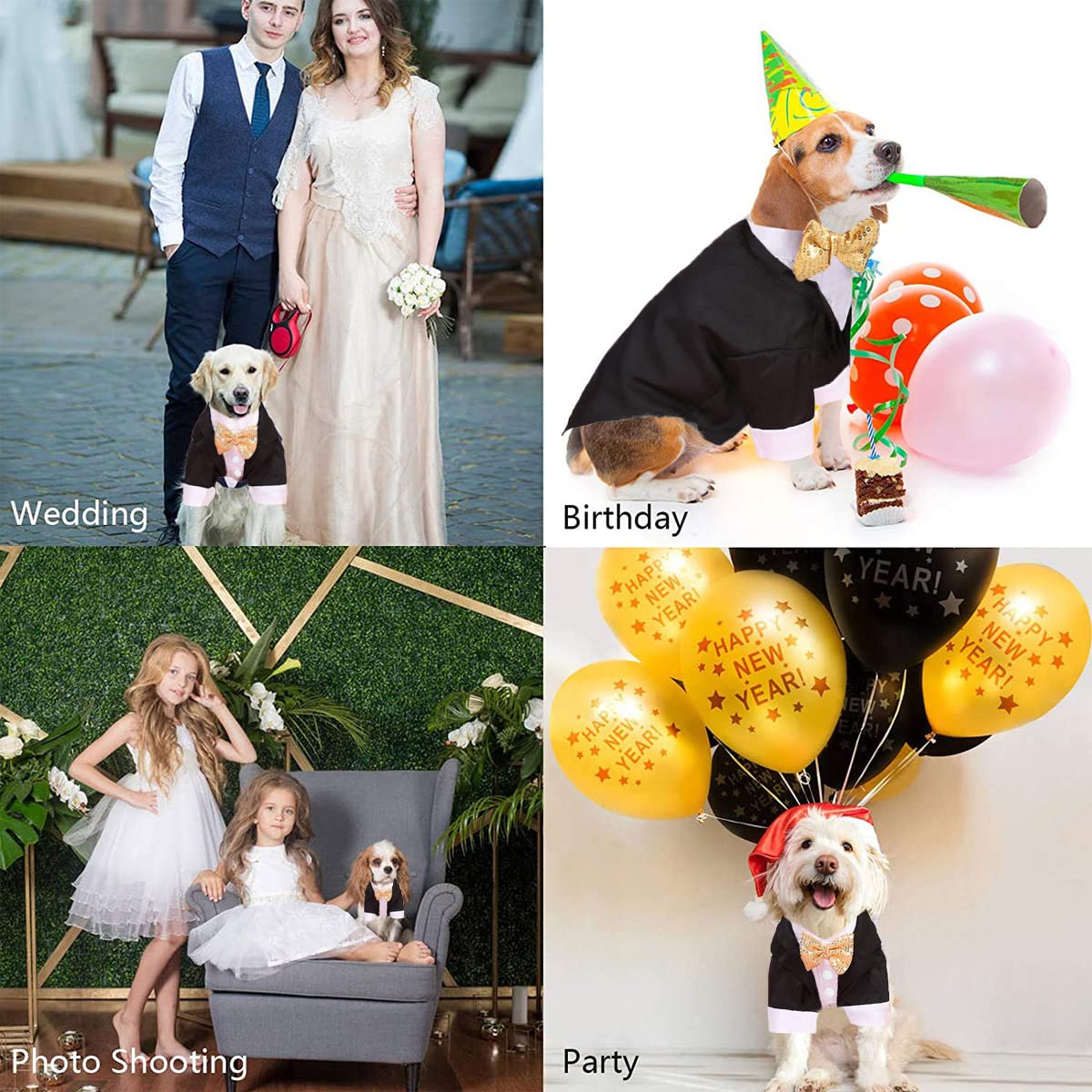 Dog Tuxedo, Formal Dog Clothes Shirt Costume Wedding Attire Party Bow Tie Suit, Dog Outfit For Small Medium Large Dogs Cats, Halloween Pet Costumes Birthday Puppy Clothing Christmas Apparel (L)