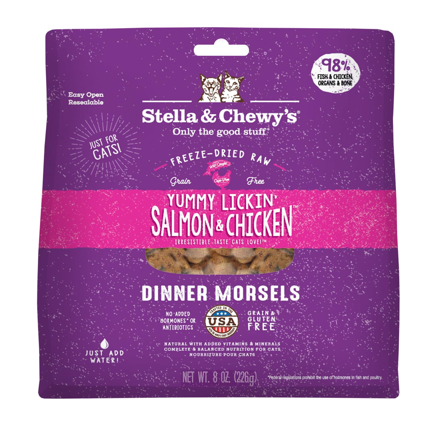 Stella & Chewys Freeze-Dried Raw Cat Dinner Morsels - Grain Free, Protein Rich Cat & Kitten Food - Yummy Lickin Salmon & Chicken