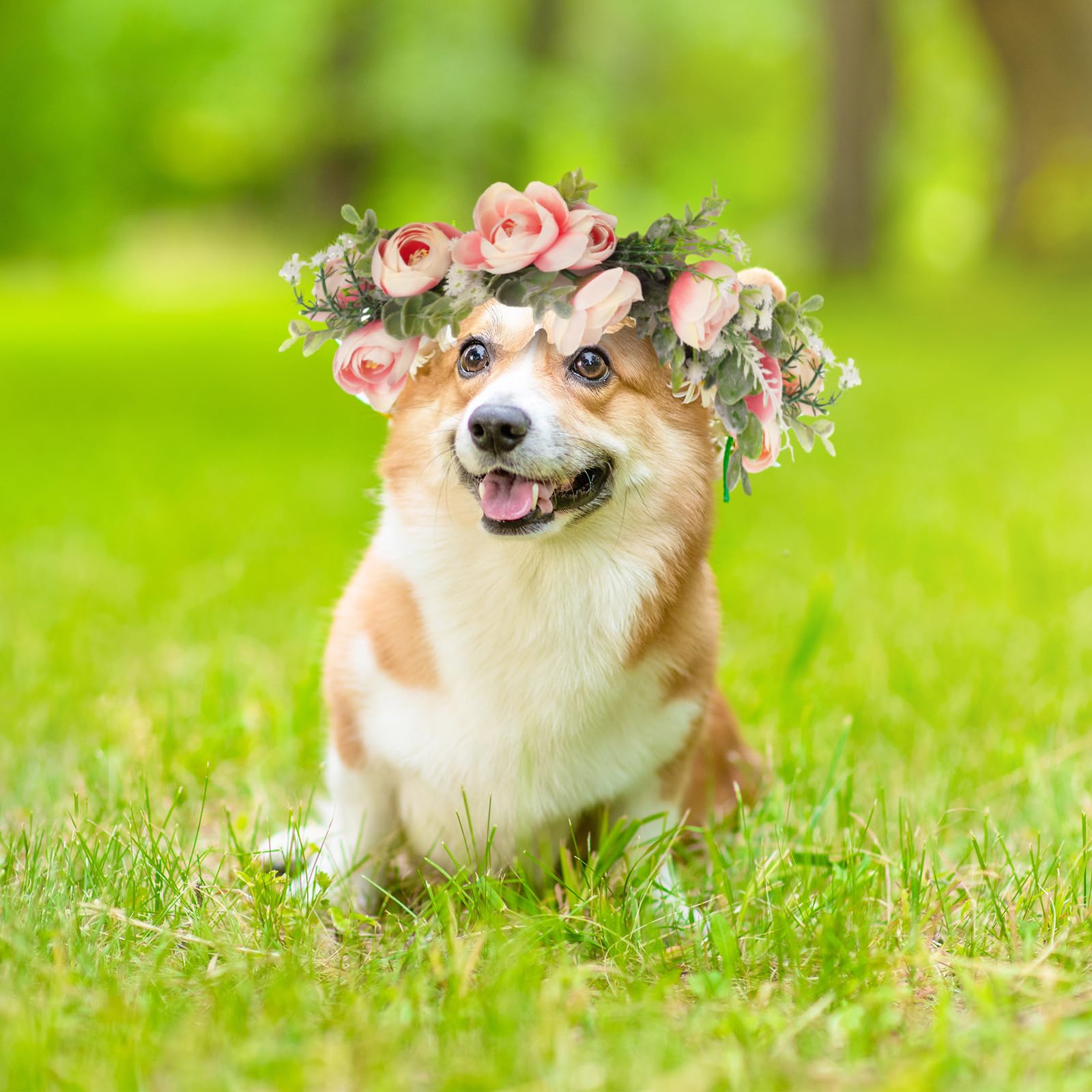 Honoson Dog Wedding Flower Collar Dog Pink Floral Attire Wreath Bow For Female Pets Cats Dog Valentine'S Day Party Photo Props(Pink, Fresh, Large)