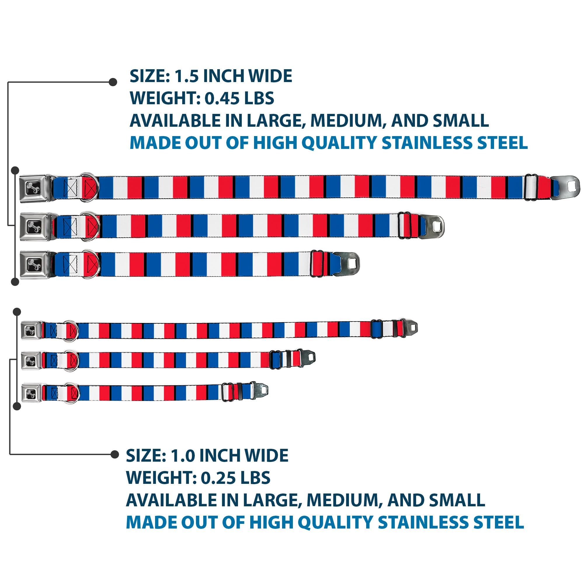 Buckle-Down Seatbelt Buckle Dog Collar - France Flags - 1.5 Wide - Fits 13-18 Neck - Small