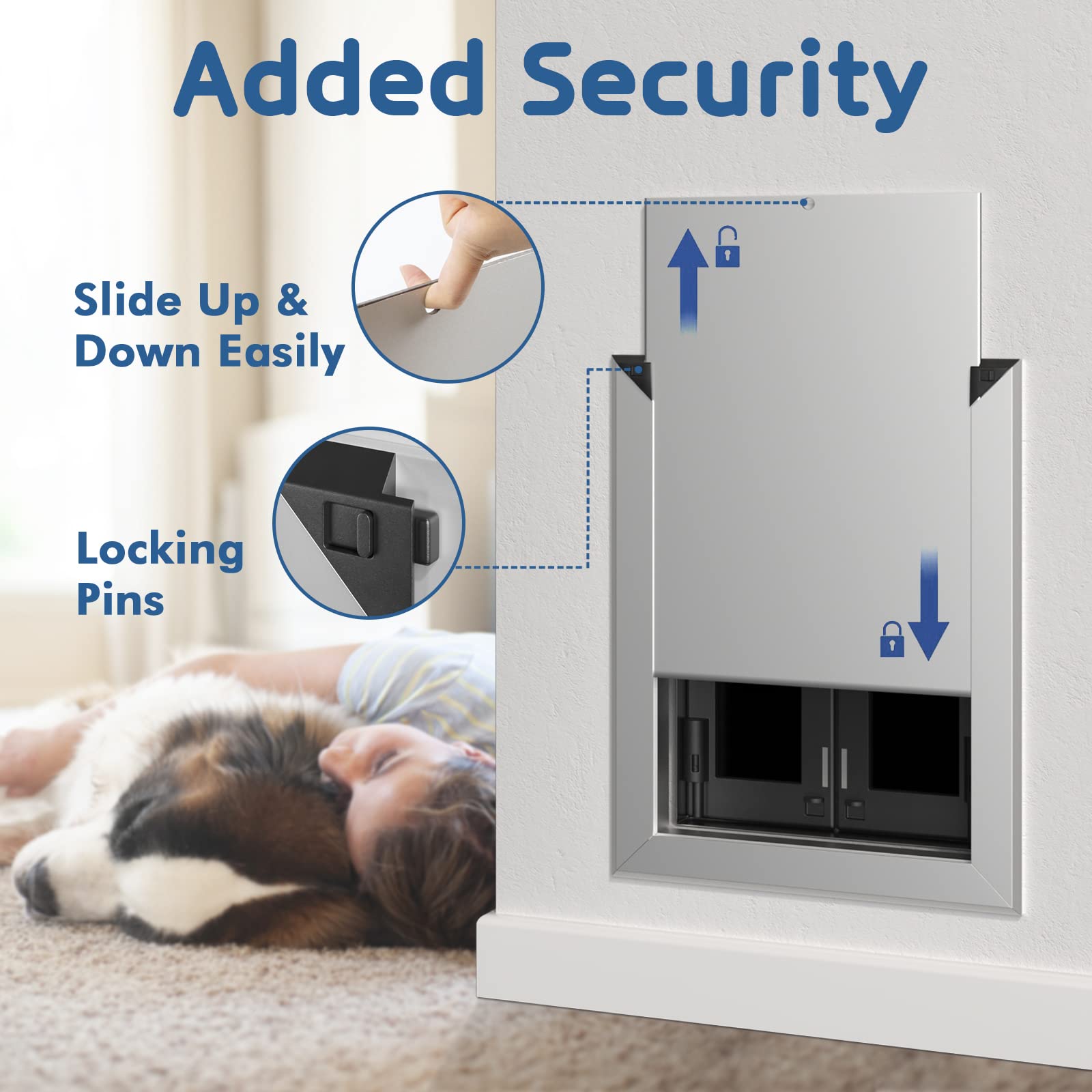 Premium Dog Door, Petouch Aluminum Pet Door With Double Panels, Doggie Door With Automatic Closing Magnetic Flaps, Slide-In Pane