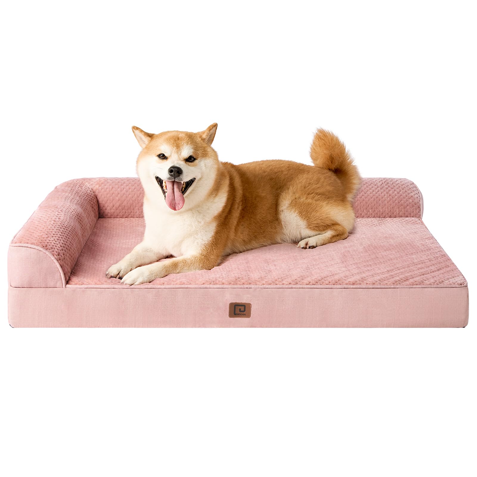 Eheyciga Memory Foam Large Dog Bed, Orthopedic Dog Beds For Large Dogs, Waterproof Egg Crate Dog Couch Bed With Washable Removable Cover And Non-Slip Bottom, L Shaped Dog Bed, Dusty Pink