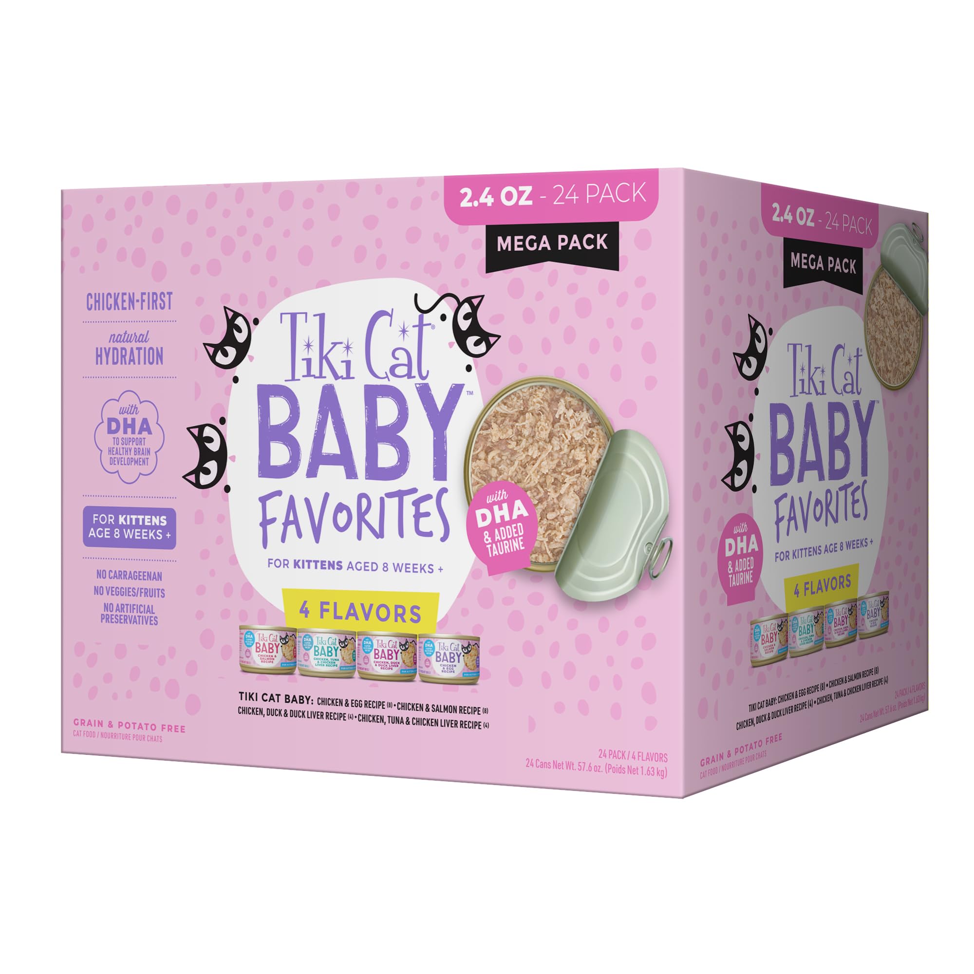 Tiki Cat Baby Favorites Whole Foods Wet Cat Food for Kittens Mega Pack, 2.4 oz. Cans (24 Count)