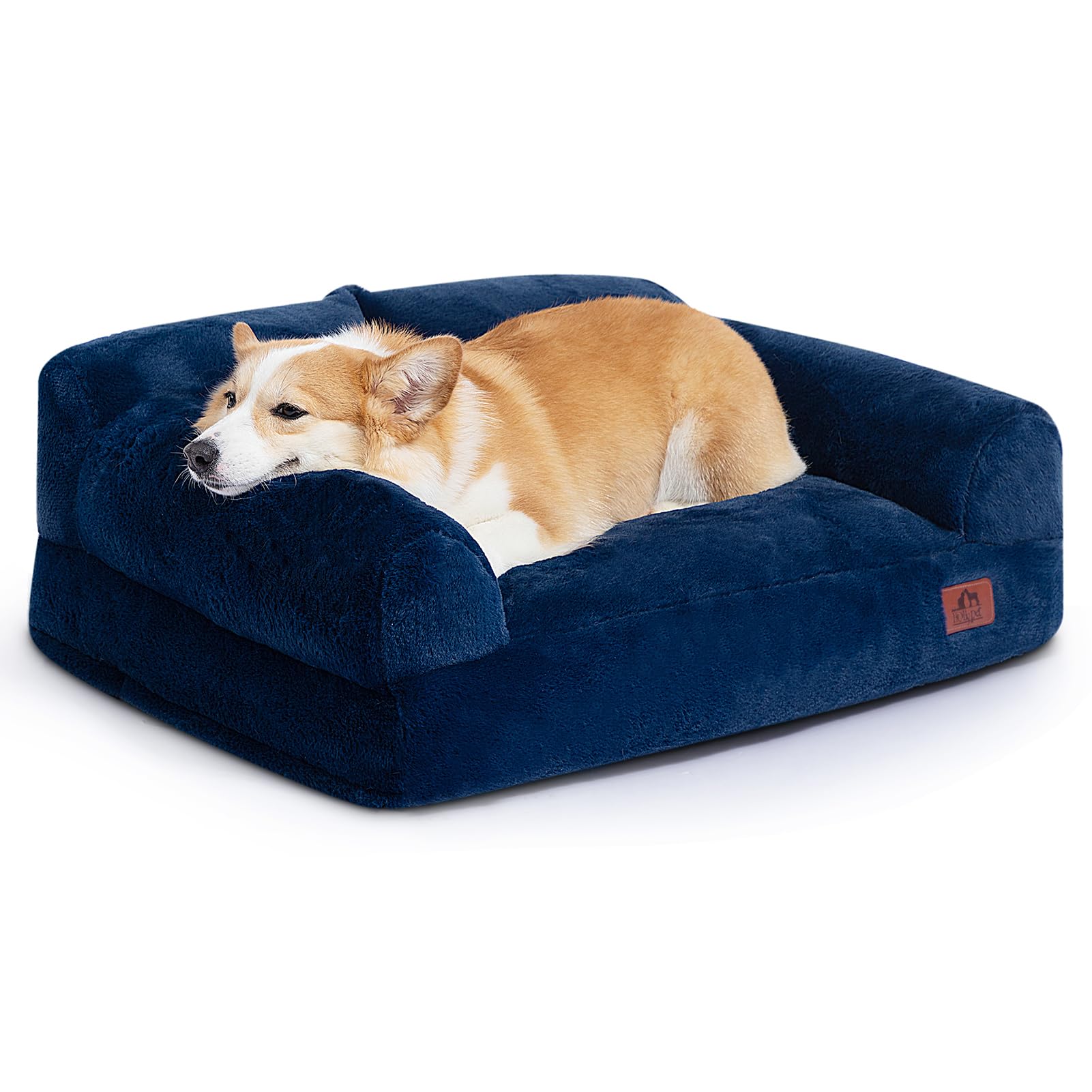 Hollypet Fluffy Plush Dog Cat Pet Couch Soft Calming Sofa Bed For Medium Small Cats And Dogs, Gray,28''X21''X10''