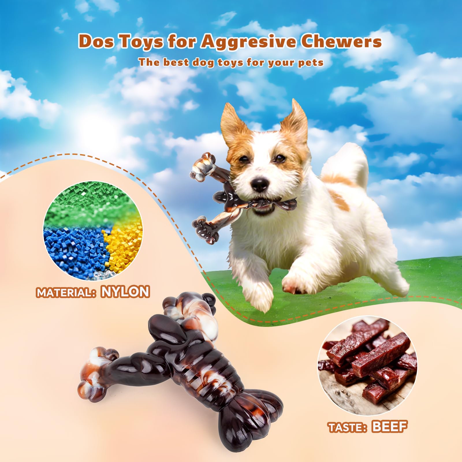 Hjlswxkq Indestructible Dog Chew Toys For Aggressive Chewers, Large Dogs - Interactive, Busy, Nylon Beef Flavor