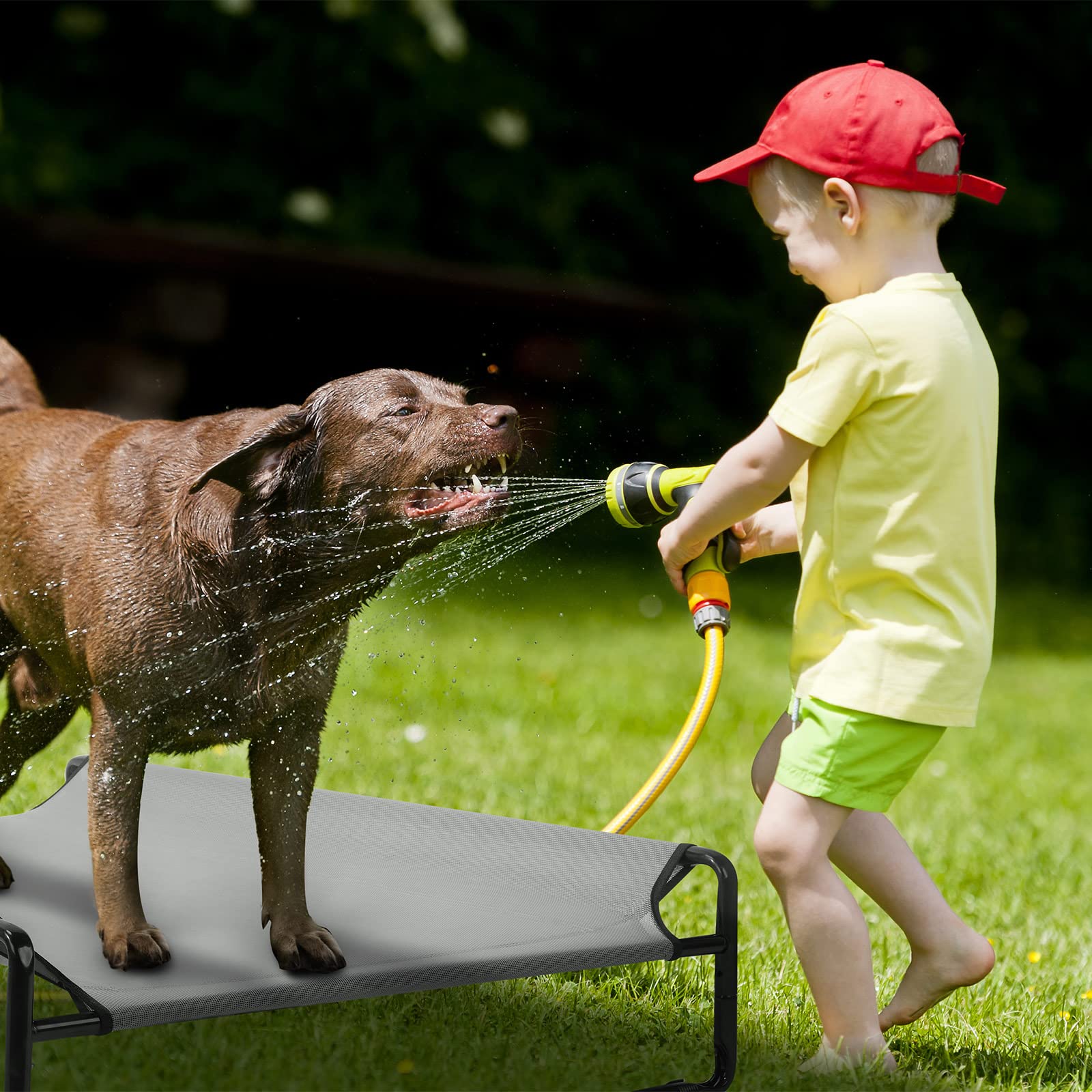 Veehoo Original Cooling Elevated Dog Bed, Outdoor Raised Dog Cots Bed For Large Dogs, Portable Standing Pet Bed With Washable Breathable Mesh, No-Slip Feet For Indoor Outdoor, Large, Grey, Cwc2201