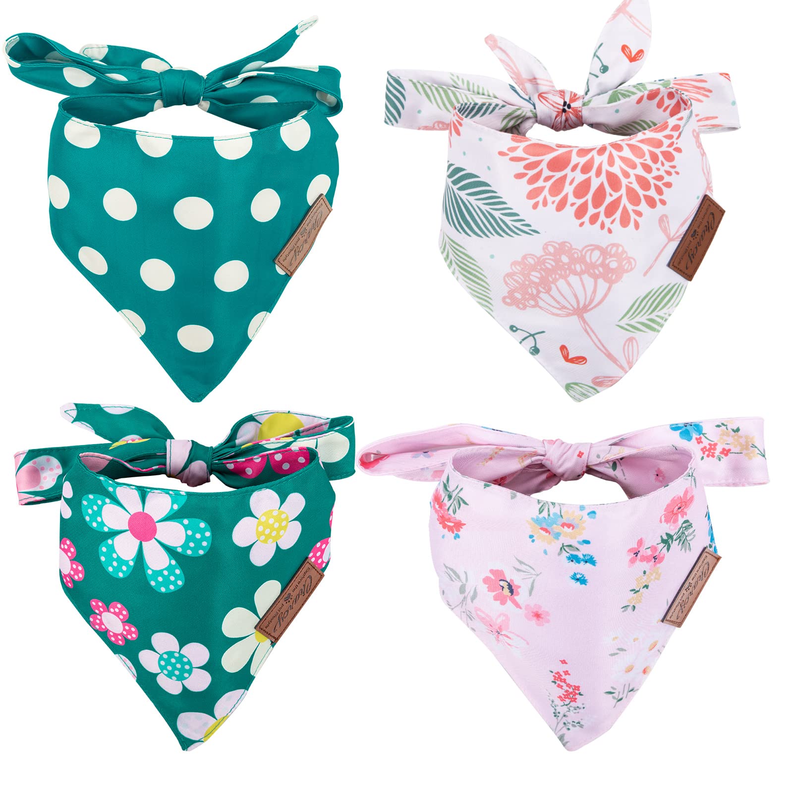 Charcy Dog Bandanas 4 Pack - Fall Bandanas For Boy & Girl, Adjustable Dog Scarf, Durable, Unique Design - Colorful Flower Large