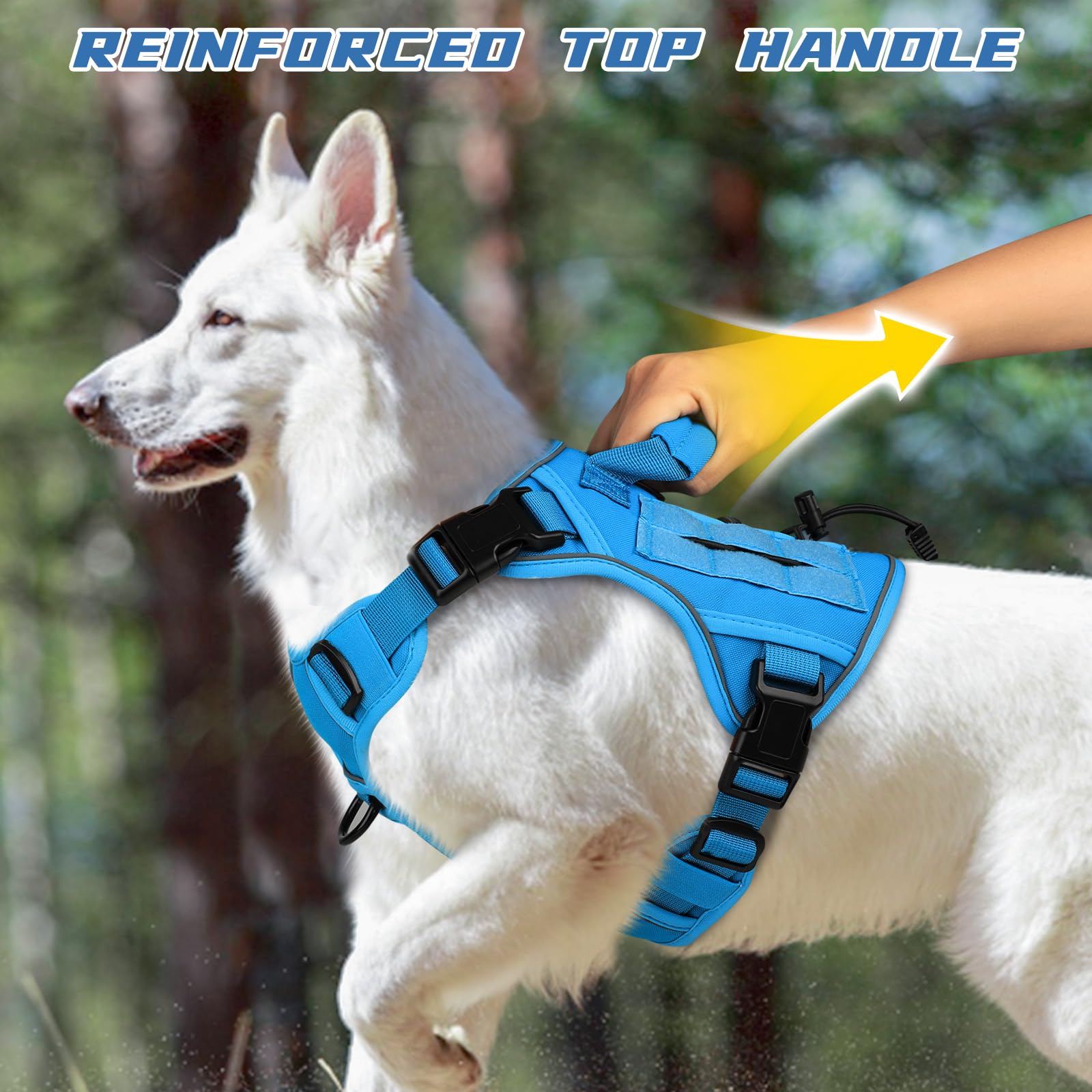 Wingoin Blue Tactical Dog Harness For Medium Small Dogs No Pull Adjustable Pet Harness With Handle Reflective K9 Military Service Dog Vest For Walking Hiking Training (S)