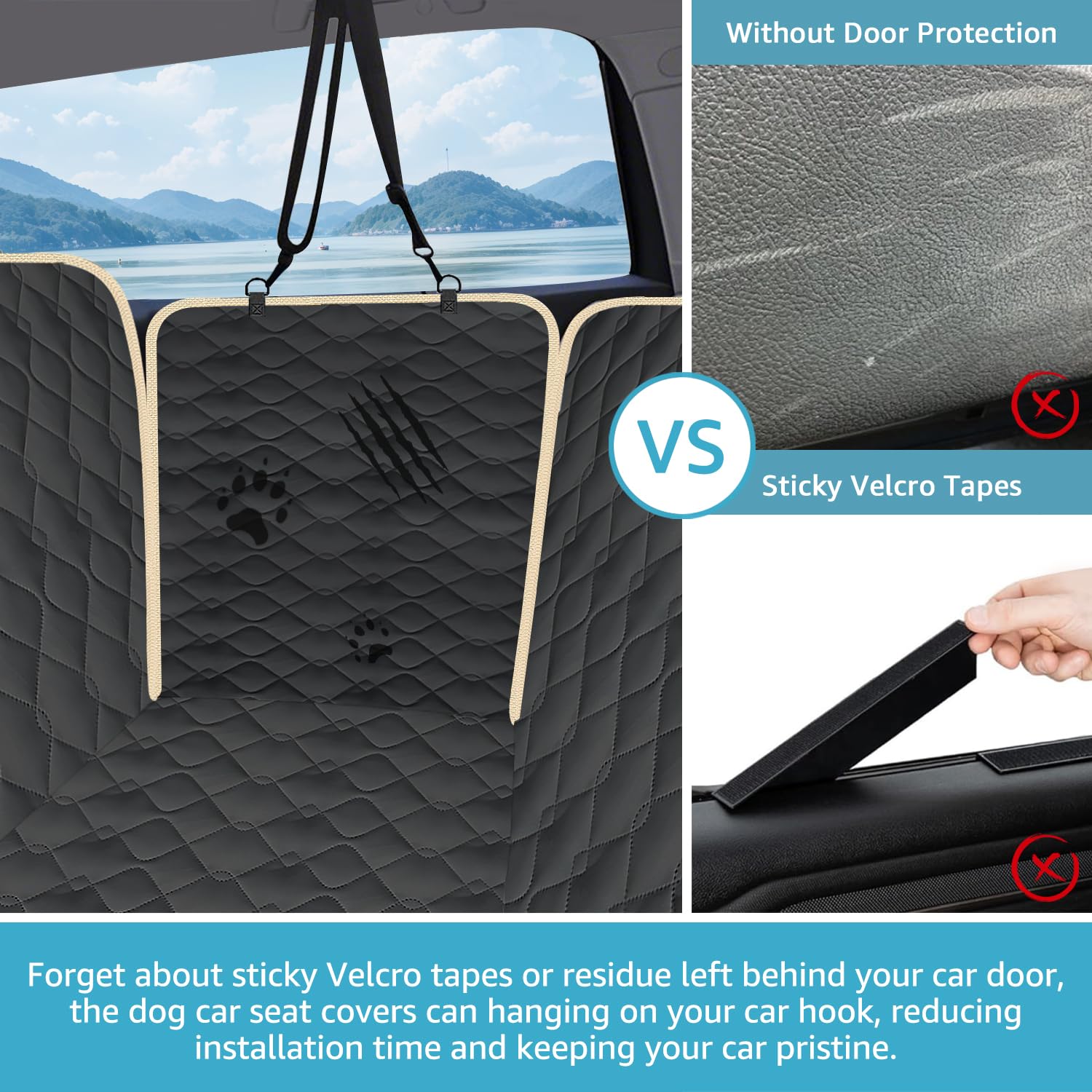 Lassie Dog Car Seat Covers for Back Seat, Waterproof Dog Car Hammock with Mesh Window Durable Scratch Proof Nonslip Pet Carseat