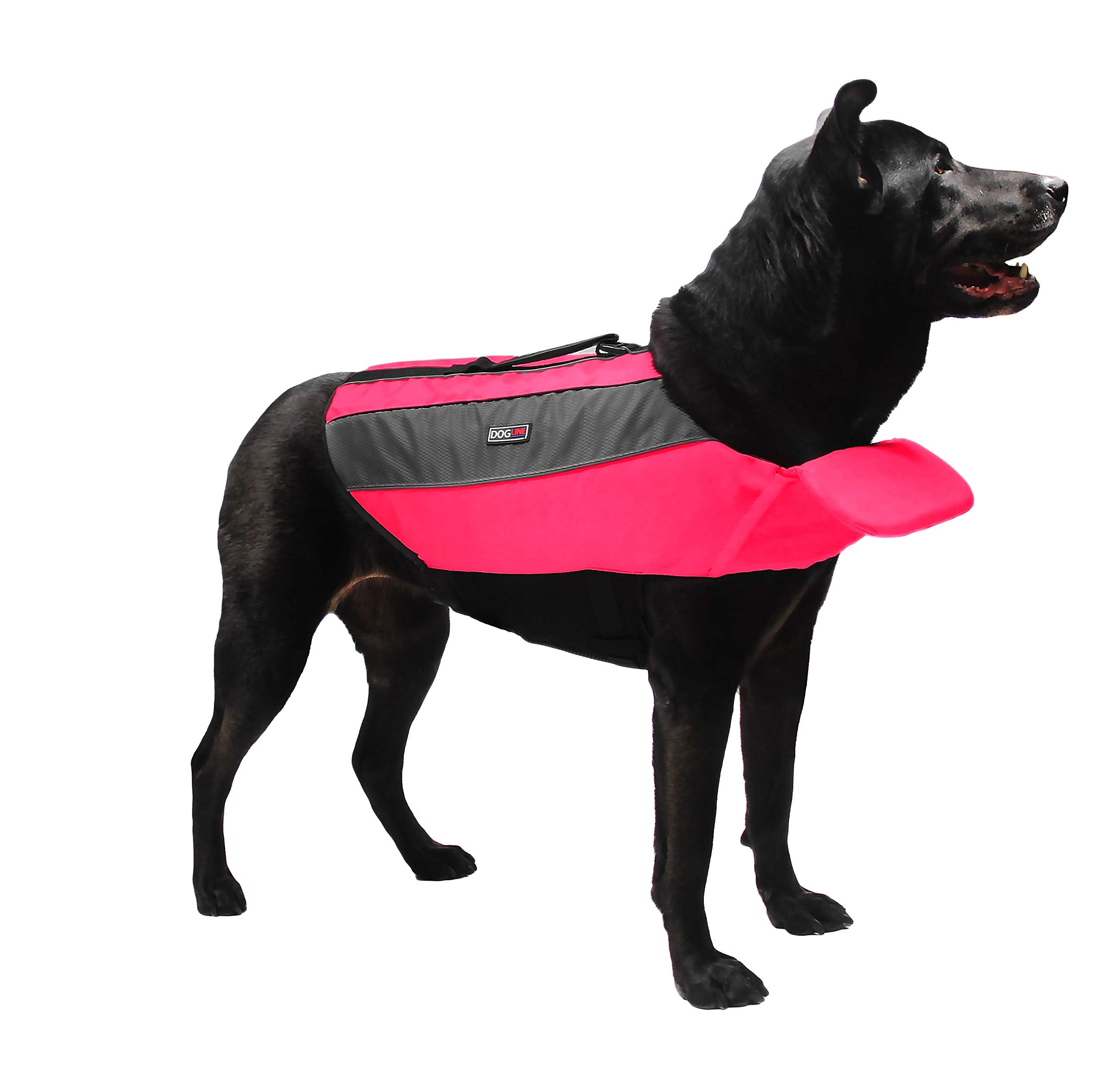 Dogline Dog Life Jacket – Dog Life Vest For Swimming And Boating In Hi-Viz Colors With Reflective Strips Mesh Underbelly For Draining And Drying And Top Carry Handle 17 To 22' Girth Neon Pink