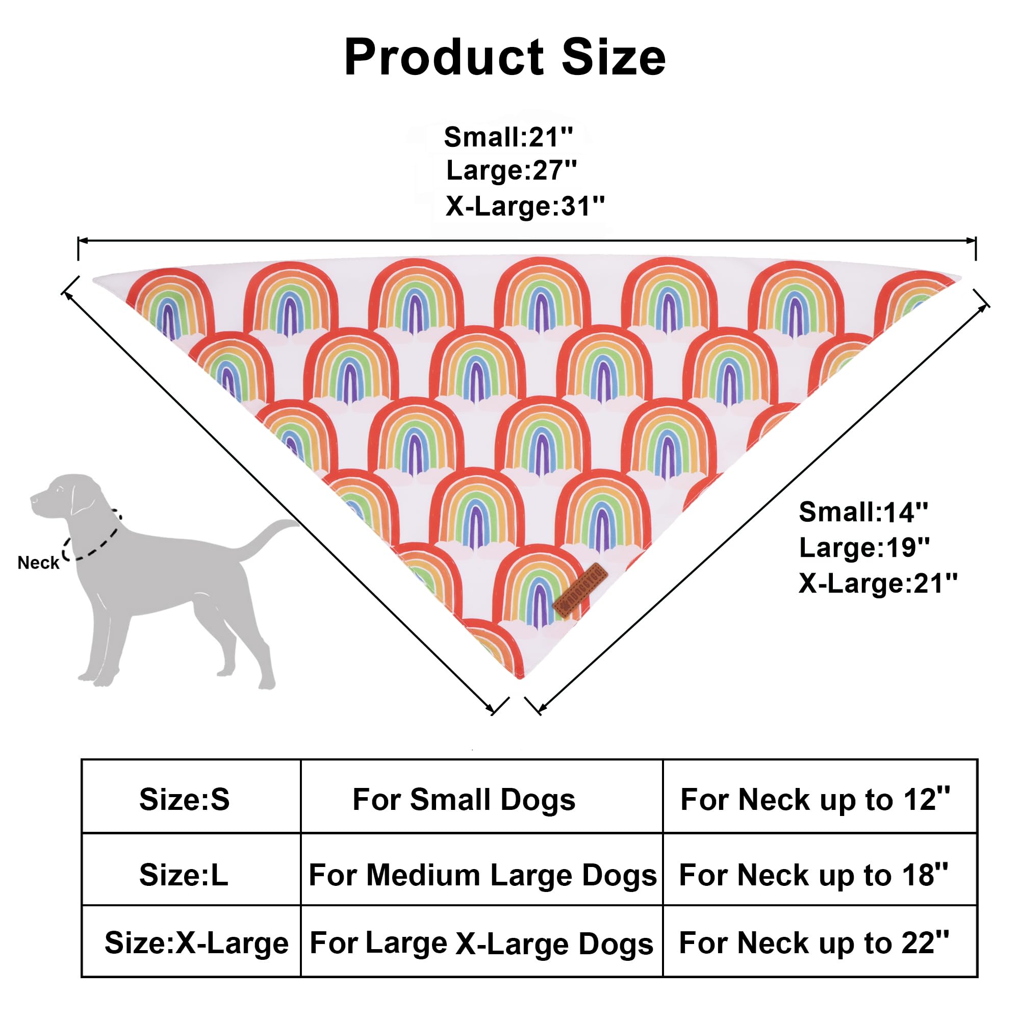 Adoggygo Rainbow Dog Bandana, Multi Size Offered, Rainbow Bandanas For Large And Extra Large Dogs Pets (X-Large)