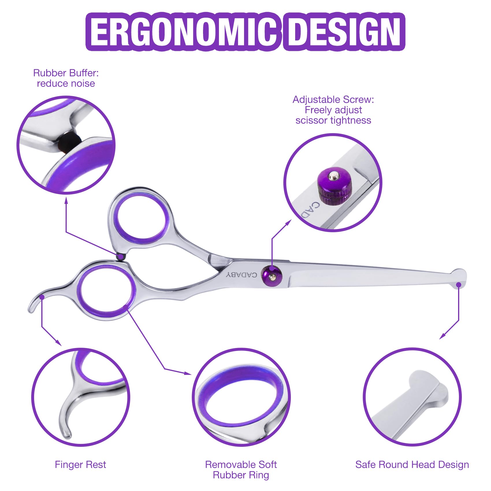 CADABY Professional Dog Grooming Scissors with Safety Round Tips, 5 in 1 Dog Grooming Scissors Kit, 4CR Stainless Steel Pet Groo