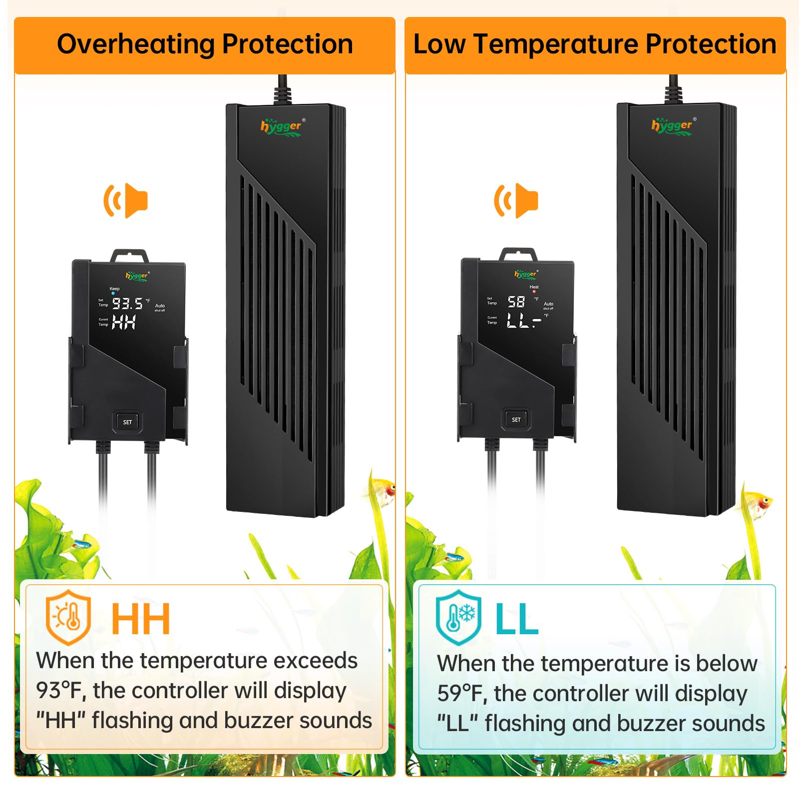 hygger Aquarium Heater with Intelligent Temperature Controller, 1000W for 130-260 Gallon Submersible Fish Tank Heater with Leavi