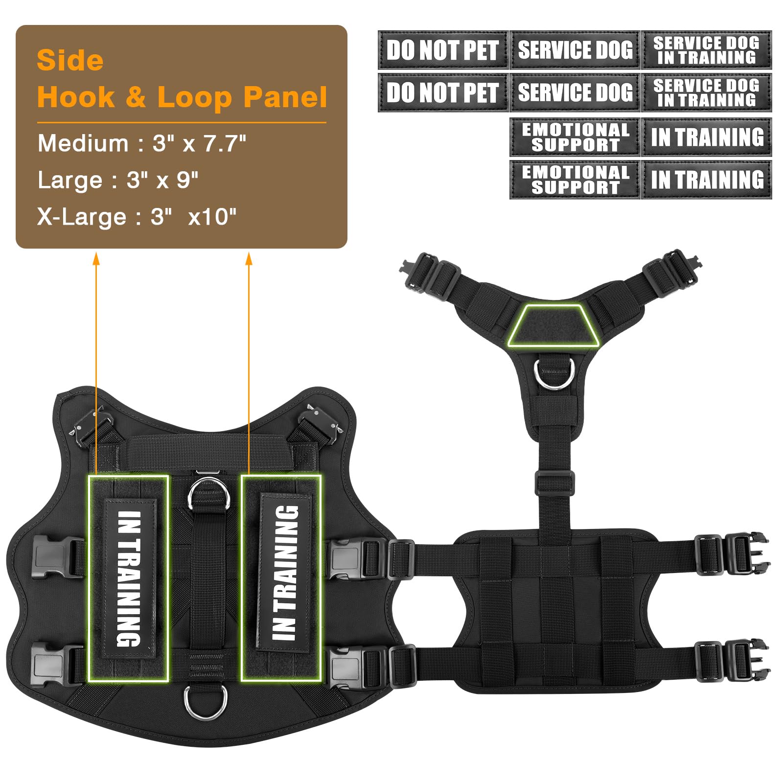 Winsee Service Dog Vest Harness For Medium Dog, Tactical Working Molle Vest With 10 Pet Patches, No Pull Heavy Duty Harness For