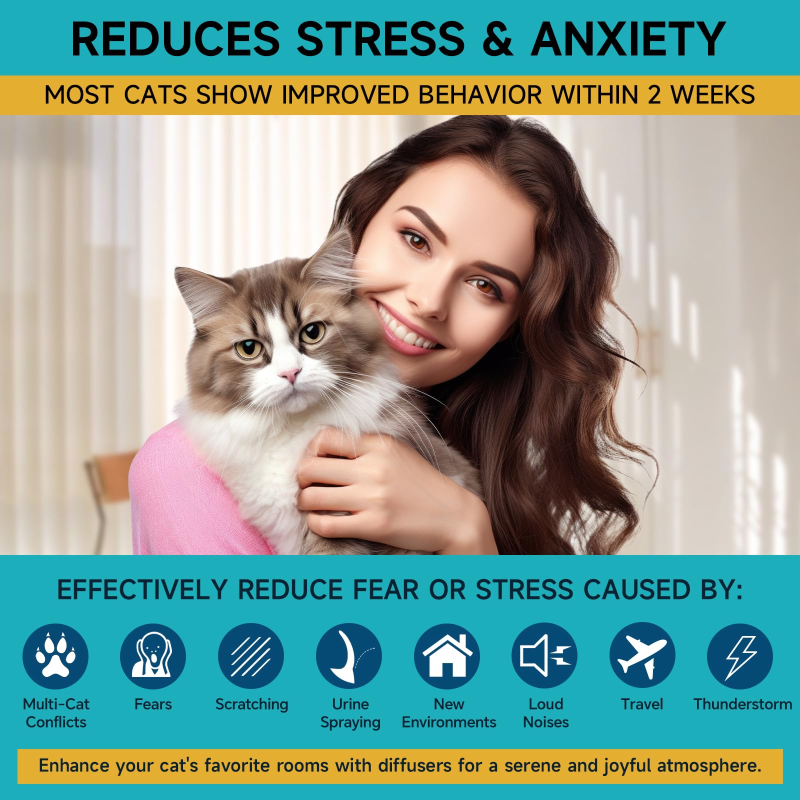 Woyamay Cat Calming Diffuser Refills - 4 Pack Pheromones for Cat Anxiety Relief, 120 Days, Fits All Diffuser Heads