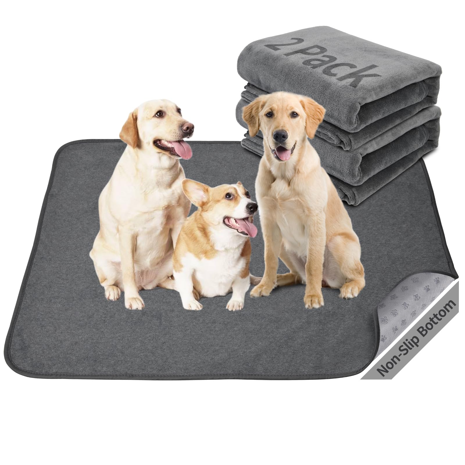 Washable Dog Pee Pads 36X72 2Pack Reusable Whelping Pads, Absorb Dog Mats Non-Slip Puppy Training Pads For Whelping, Potty, Trai