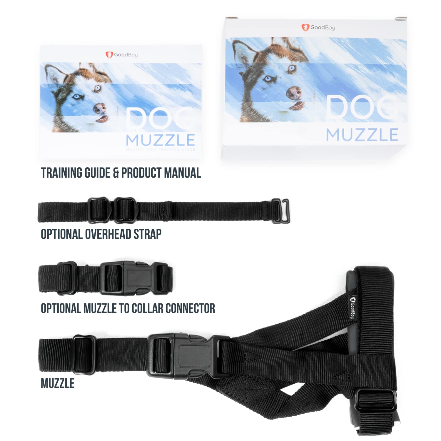 Gentle Muzzle Guard For Dogs - Prevents Biting And Unwanted Chewing Safely Secure Comfort Fit - Soft Neoprene Padding - No More Chafing - Training Guide Helps Build Bonds With Pet (L, Grey)