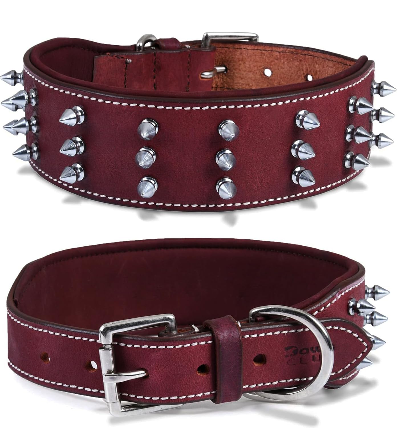 Dowgclub | Genuine Leather Spike Dog Collar | Full Grain, Heavy Duty | Comfortable, Strong, Best For Medium, Large, Xl Breeds | 