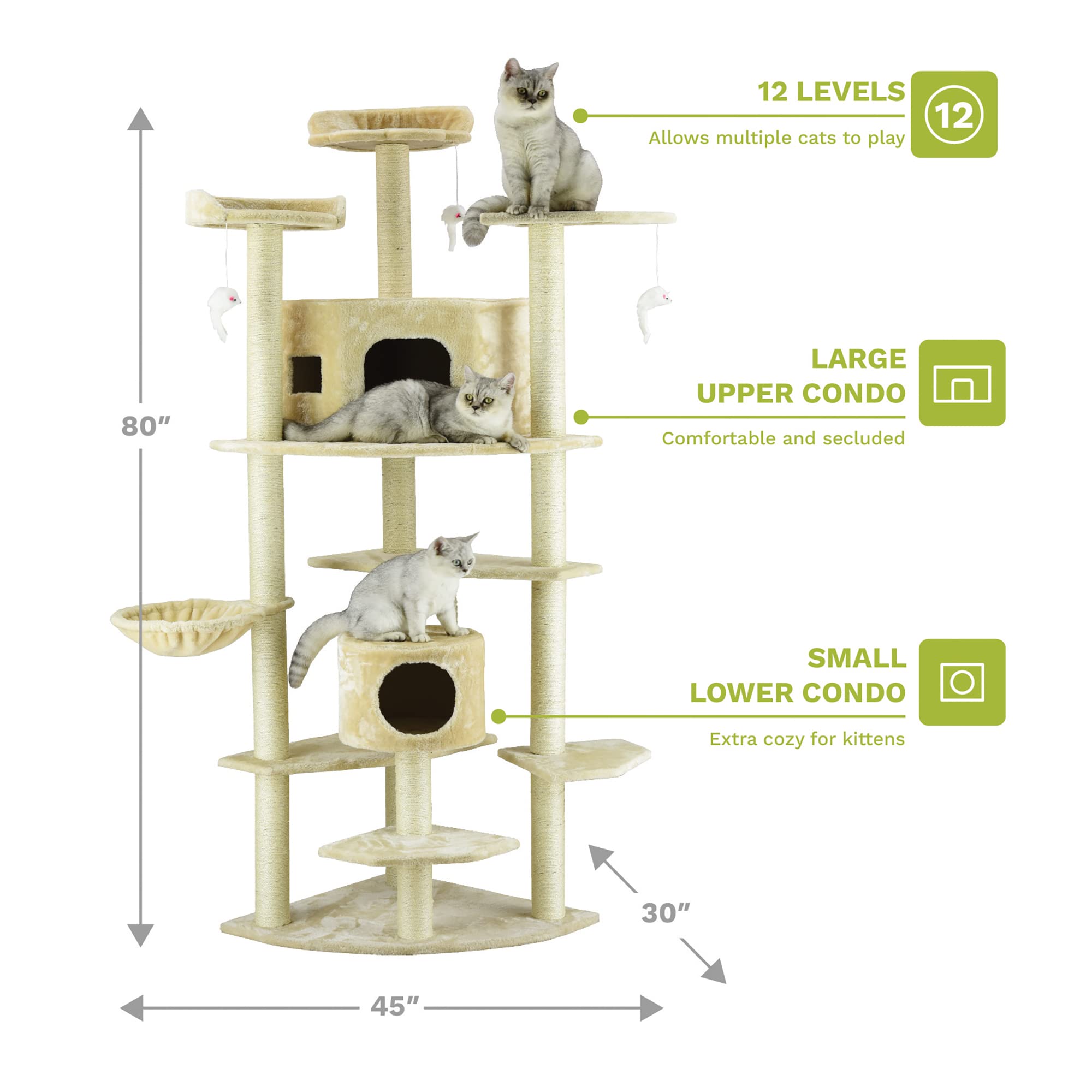 Go Pet Club Cat Tree, 80-Inch, Beige