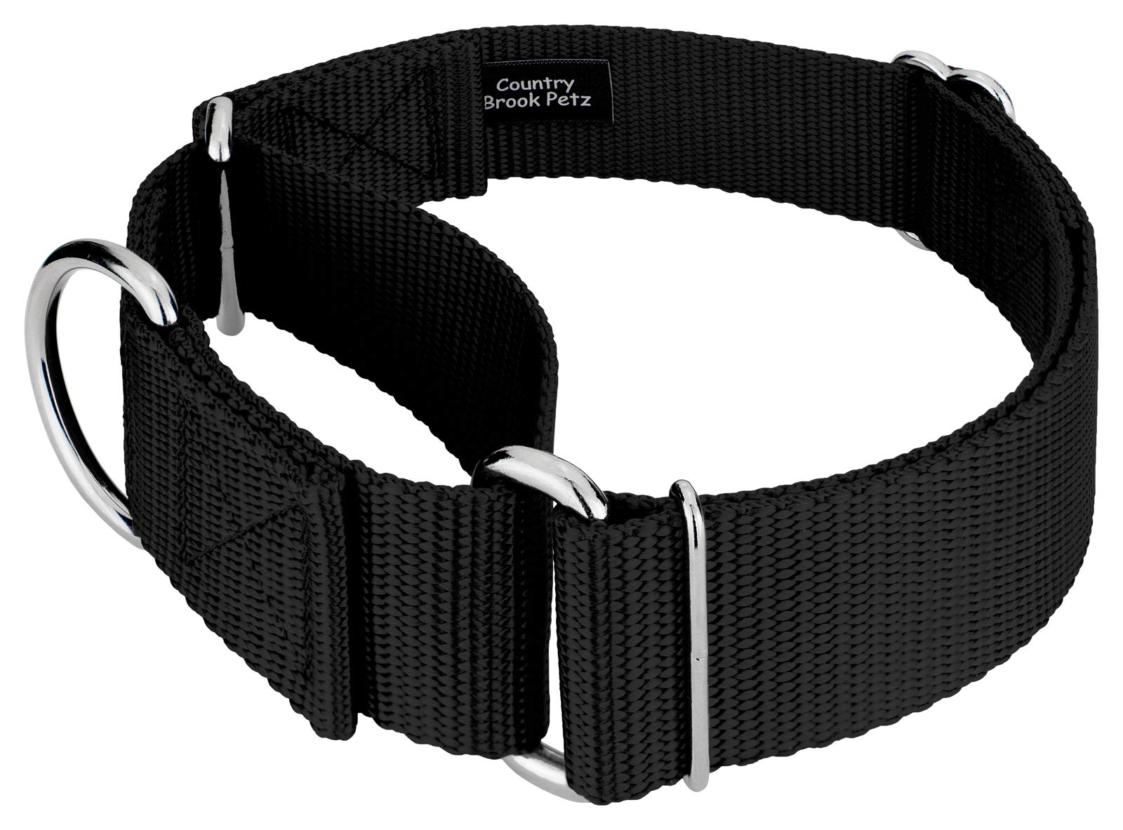 Country Brook Petz - Vibrant 15 Color Selection - Martingale Heavyduty Nylon Dog Collar (Large, 1 1/2 Inch Wide, Black)
