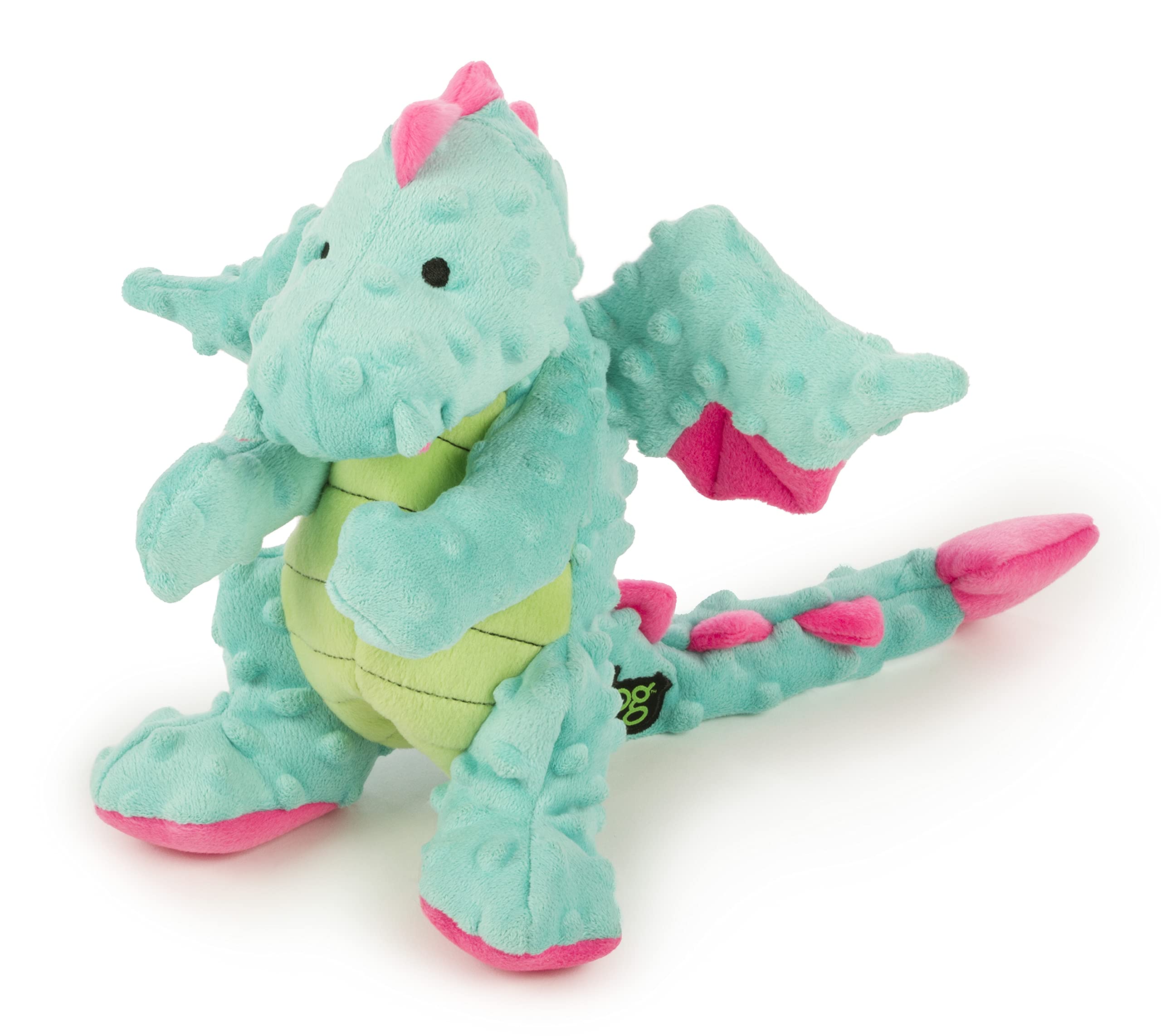 goDog Dragons Squeaky Plush Dog Toy - Chew Guard Technology, Durable Polyester, Large, Seafoam, Model 77793